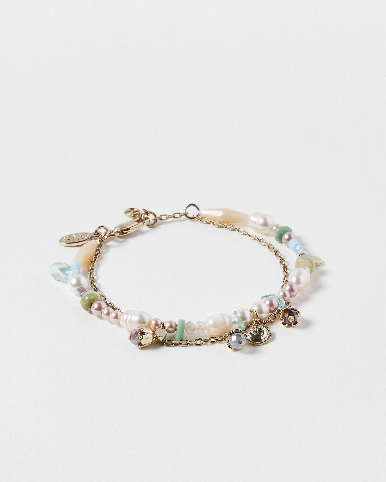 Carina Pearl, Bead & Charm Double Row Chain Bracelet | Oliver Bonas