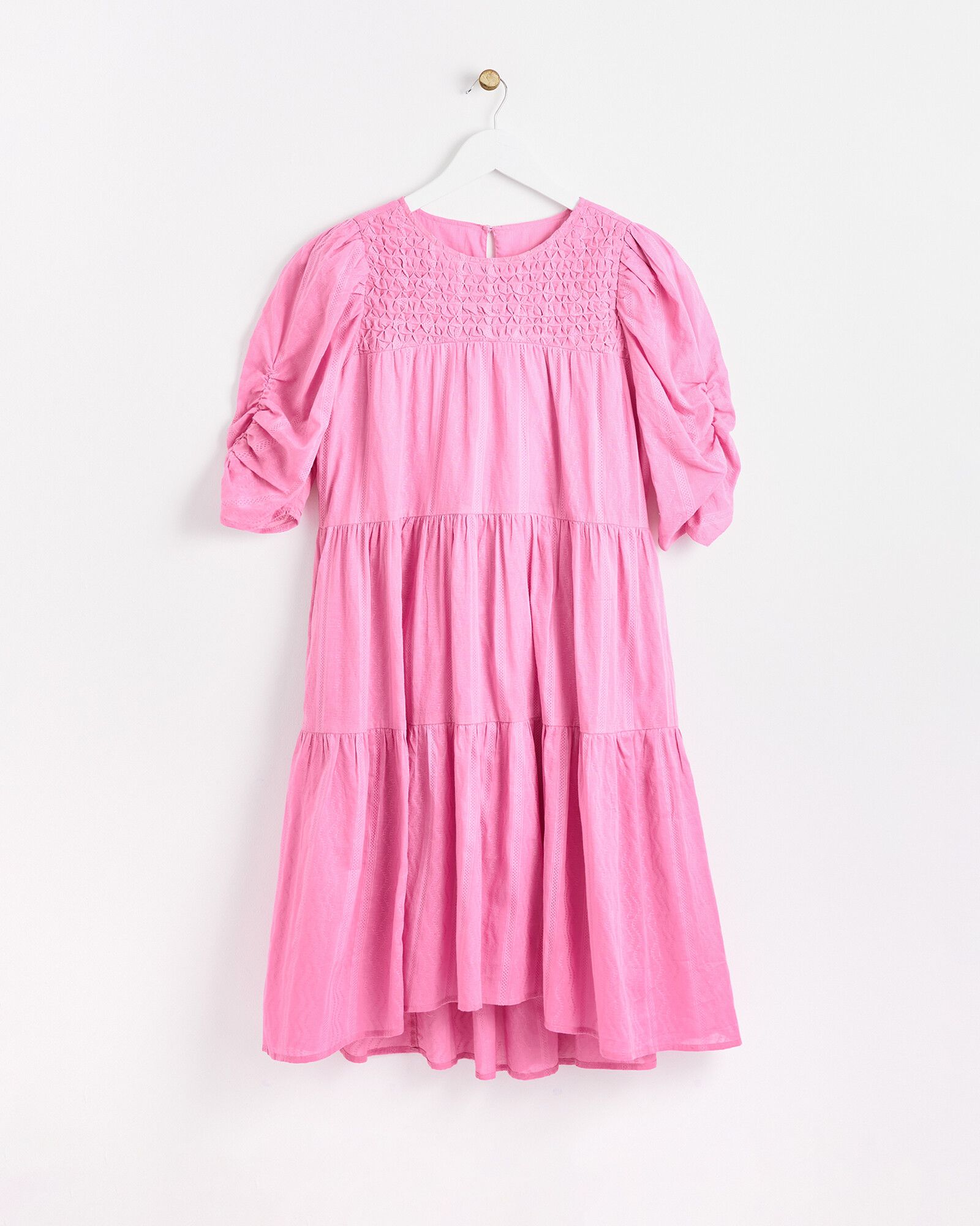 Honeycomb Tiered Pink Mini Dress | Oliver Bonas IE