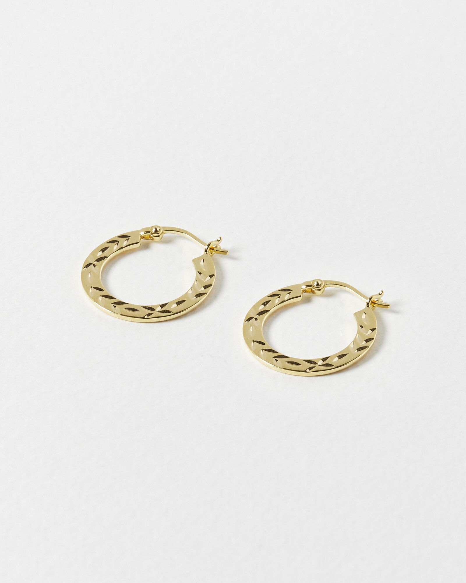 Havanna Floral Engraved Flat Gold Plated Hoop Earrings | Oliver Bonas