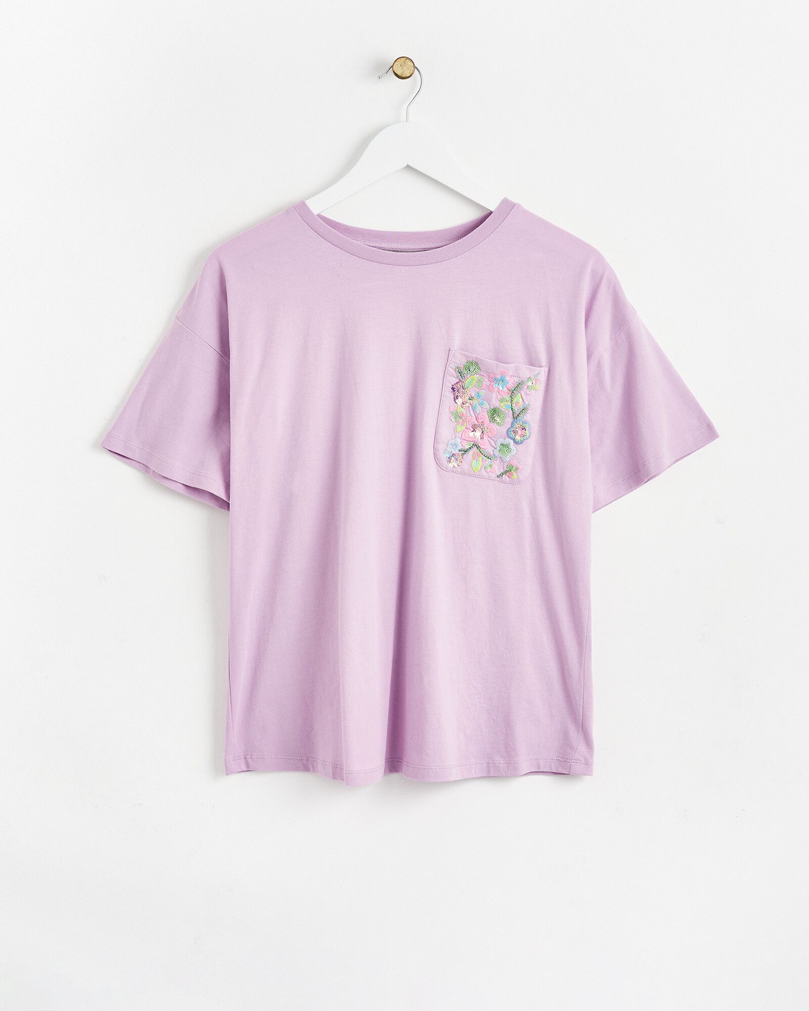 Embellished Pocket Lilac T-Shirt | Bonas Oliver