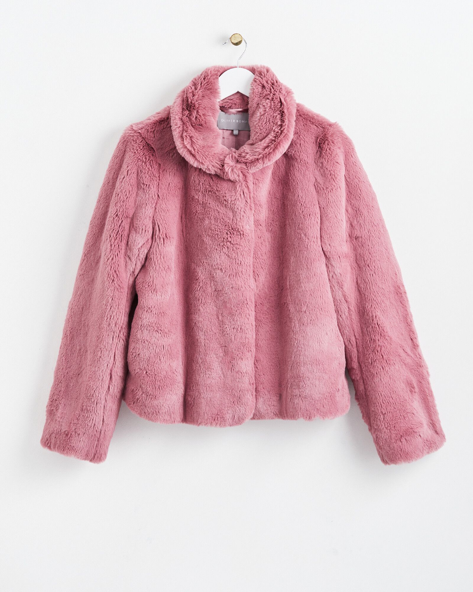 Rose Pink Faux Fur Coat | Oliver Bonas