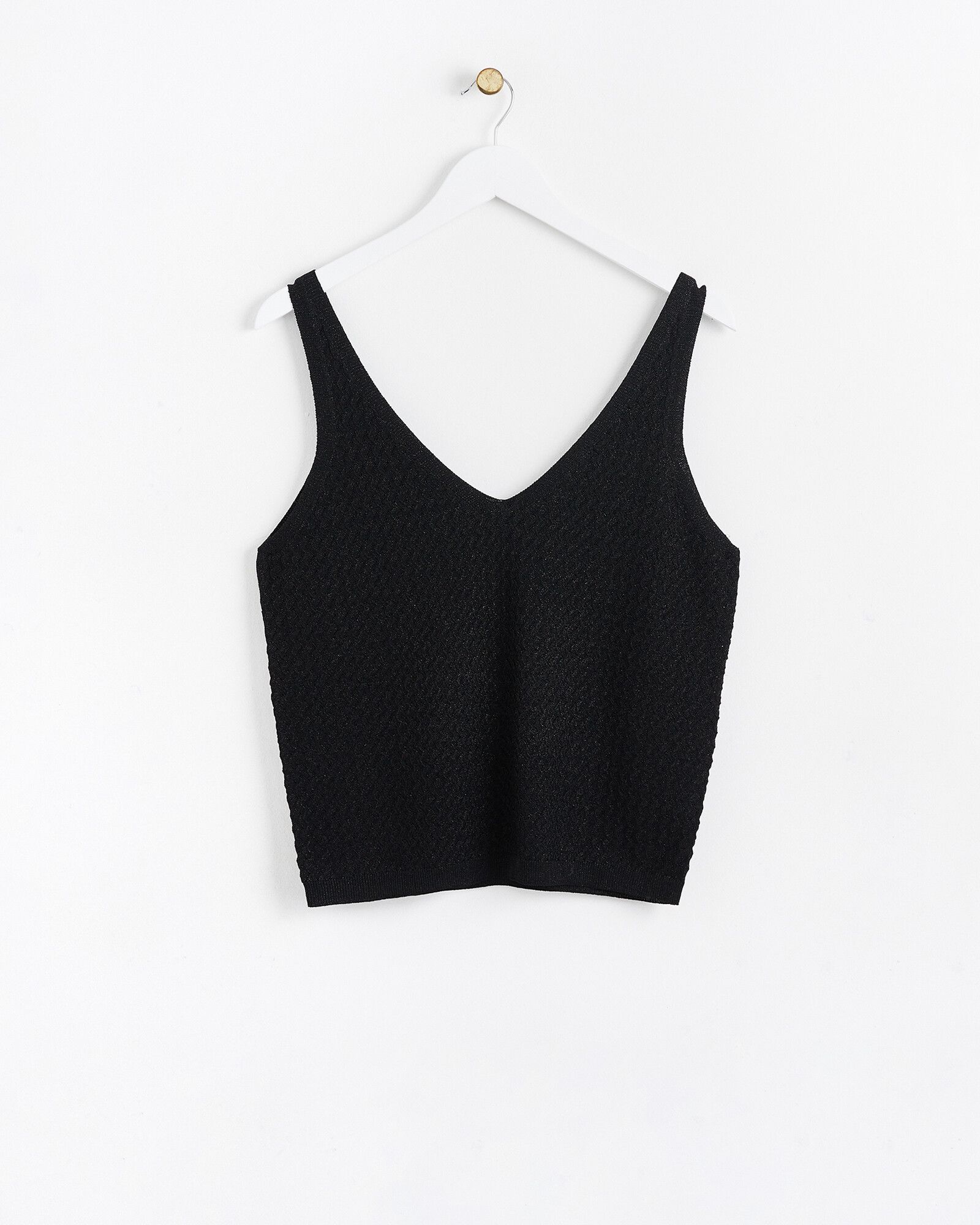Sparkle V-Neck Black Knitted Vest Top | Oliver Bonas