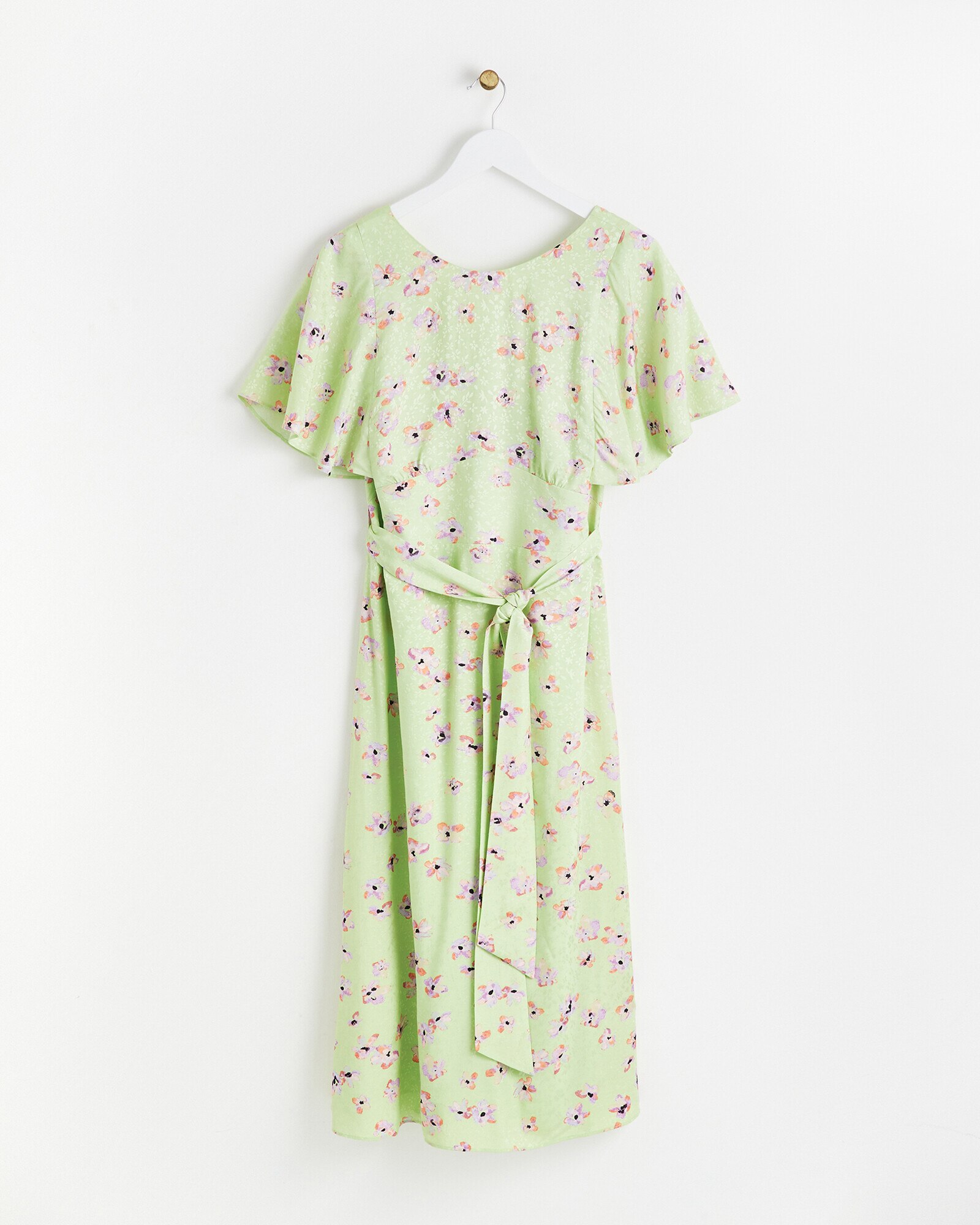 Oliver Bonas Floral Green Jacquard Midi Dress Size 10