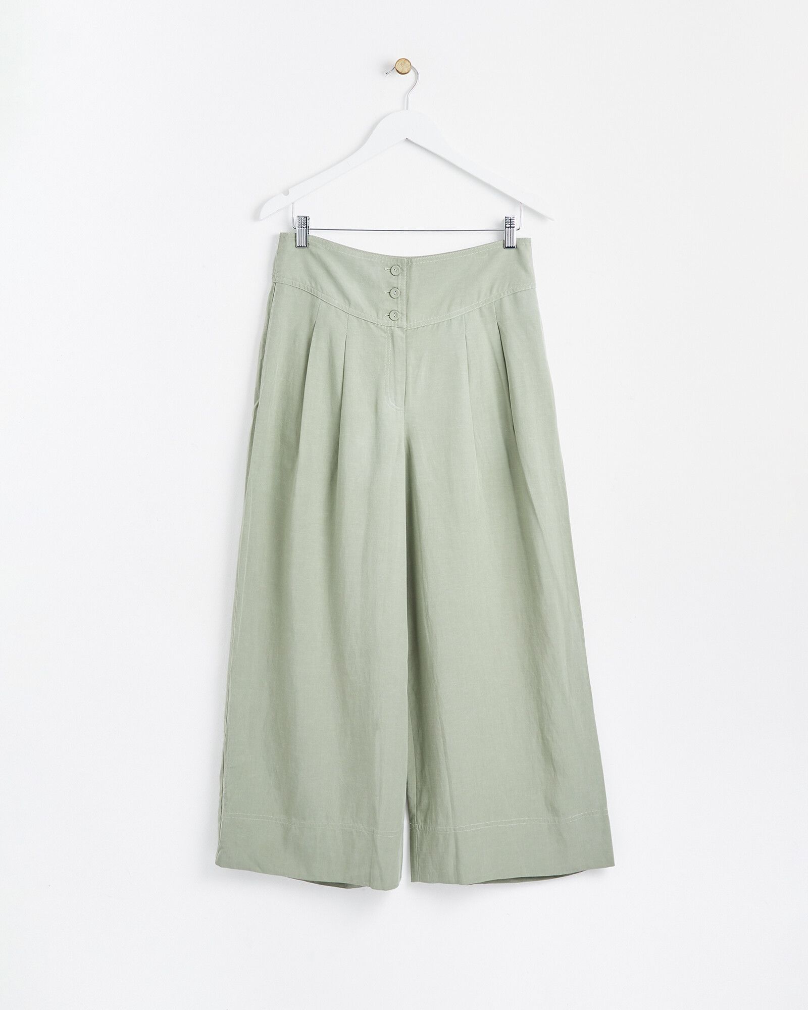 Cropped Sage Green Wide Leg Culottes | Oliver Bonas