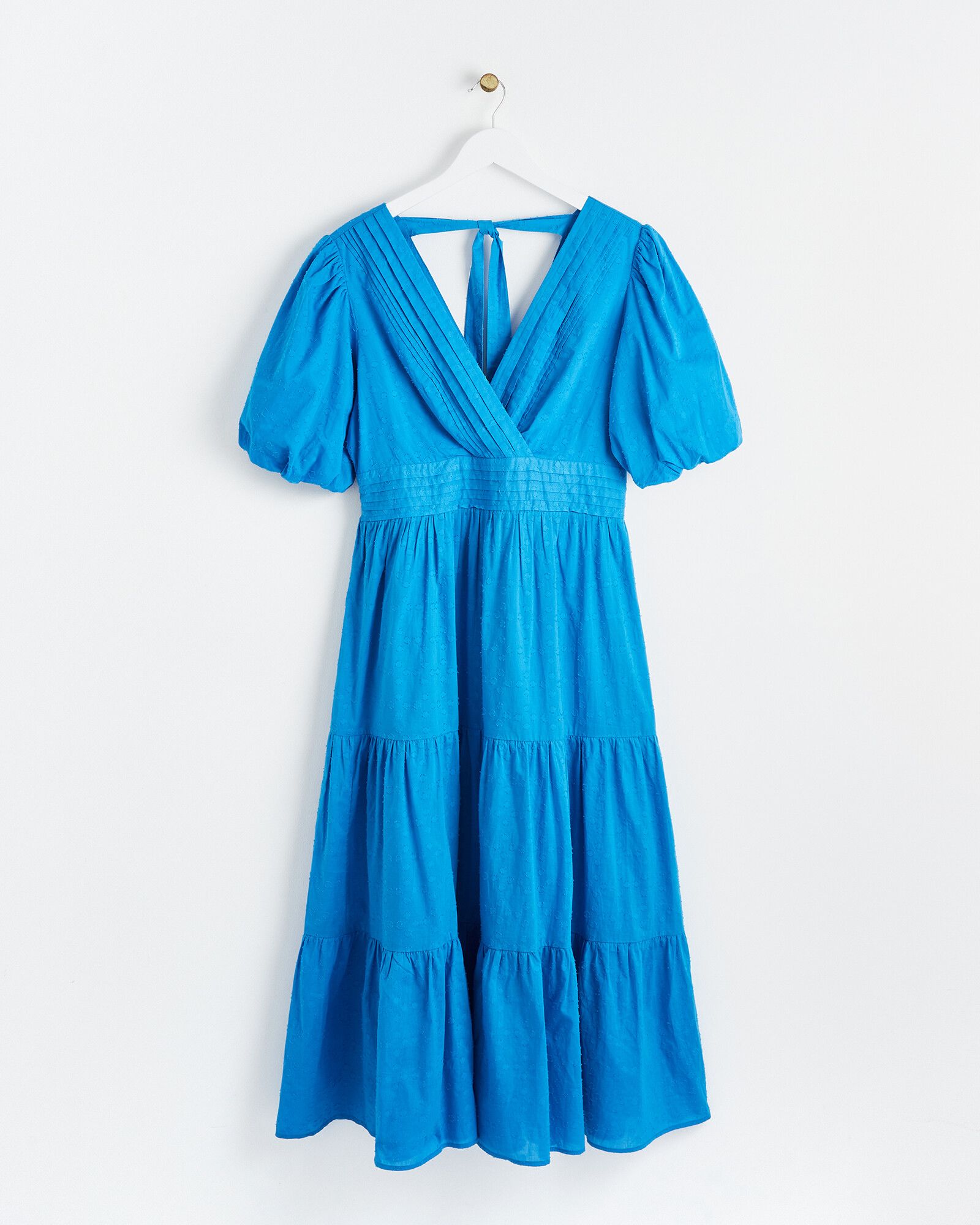 Tiered V Neck Blue Midi Dress | Oliver Bonas