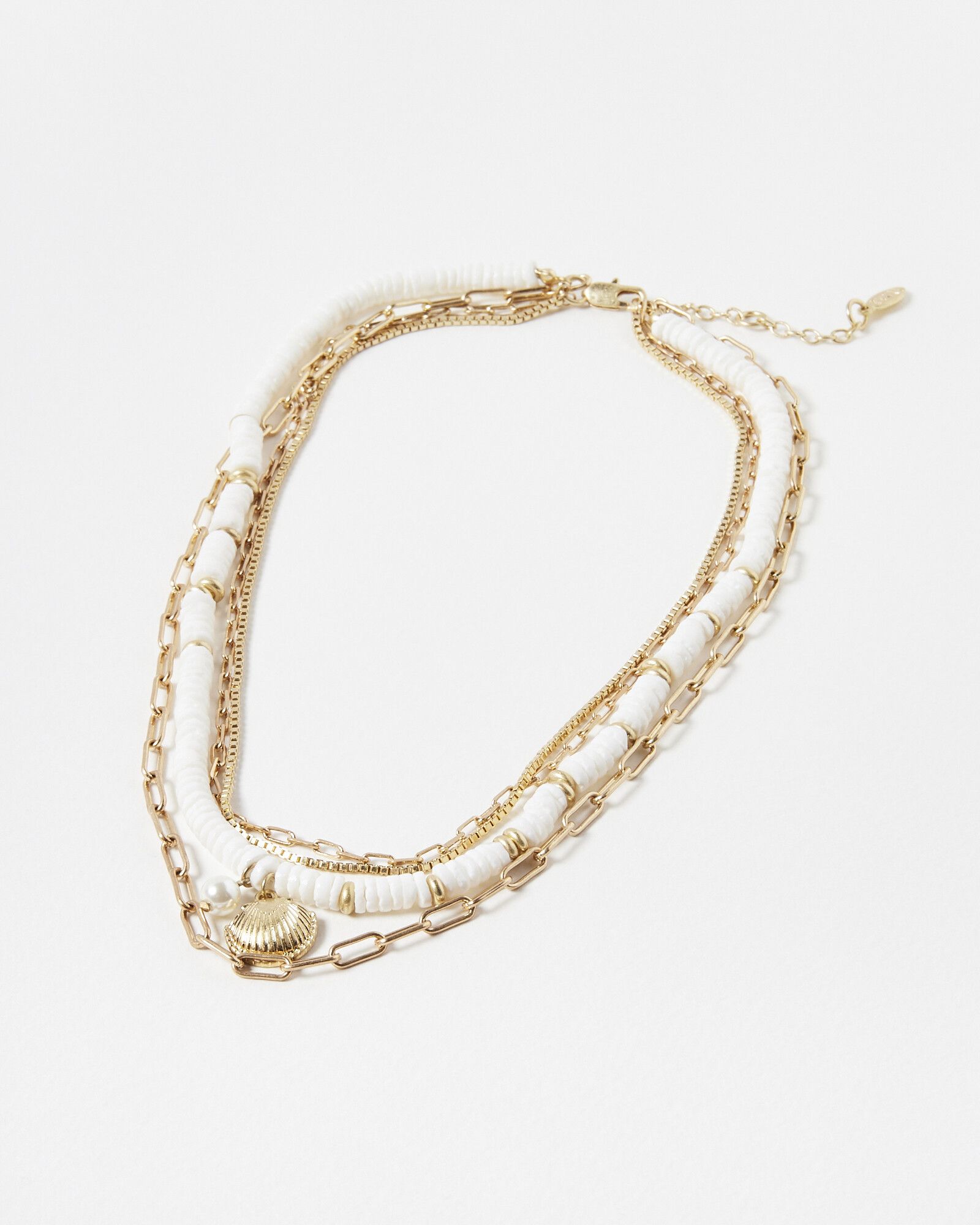 Camille Shell Charm Multi Row Pendant Short Necklace | Oliver Bonas