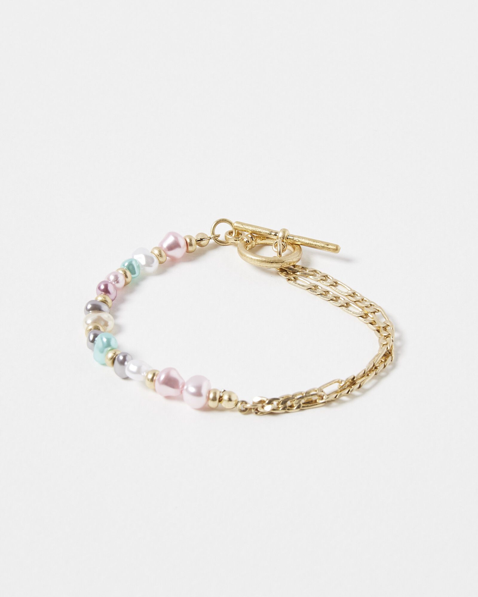 Gracie Bead & Faux Pearl Double Row Chain Bracelet | Oliver Bonas