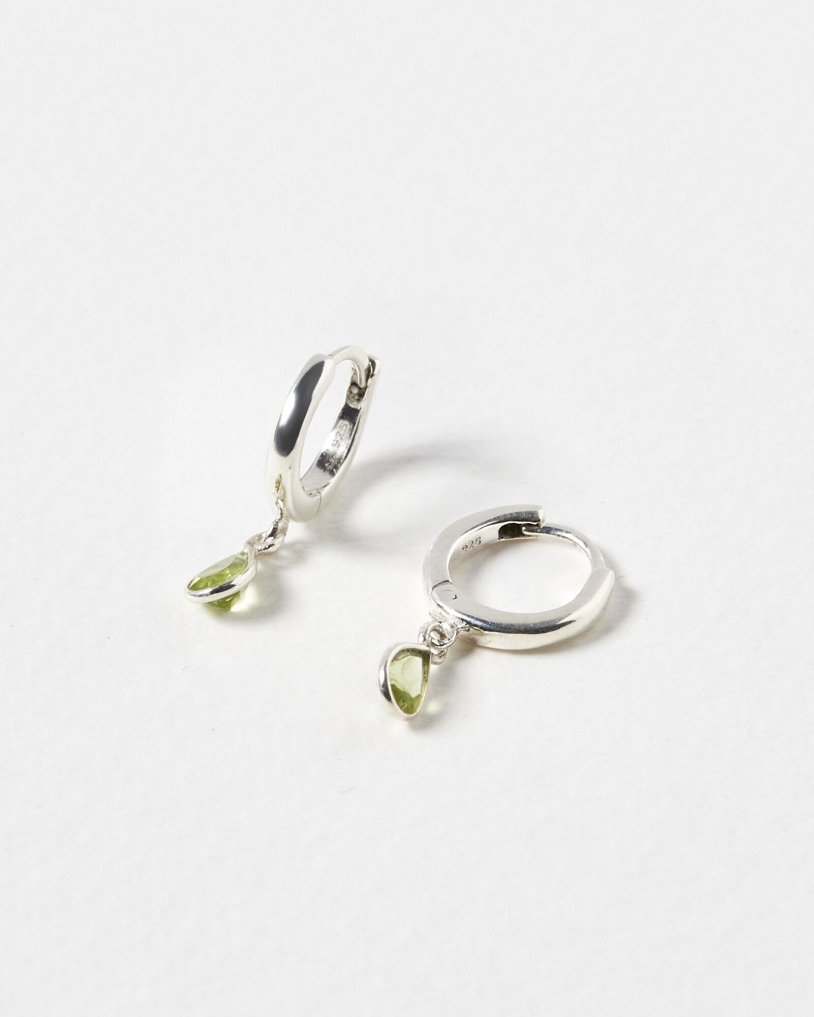 Auden Tiny Teardrop Green Peridot & Silver Huggie Earrings