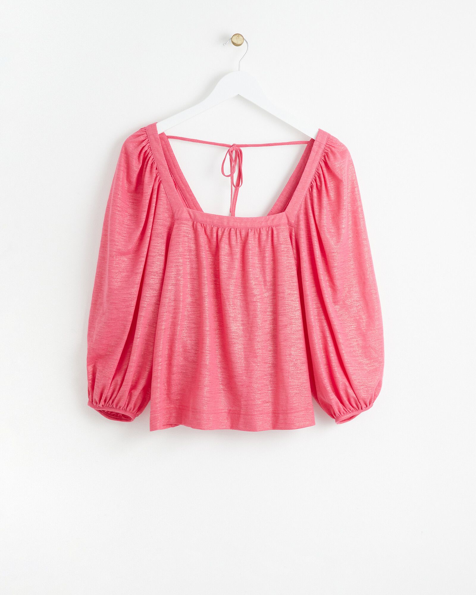 Balloon Sleeve Pink Jersey Top | Oliver Bonas