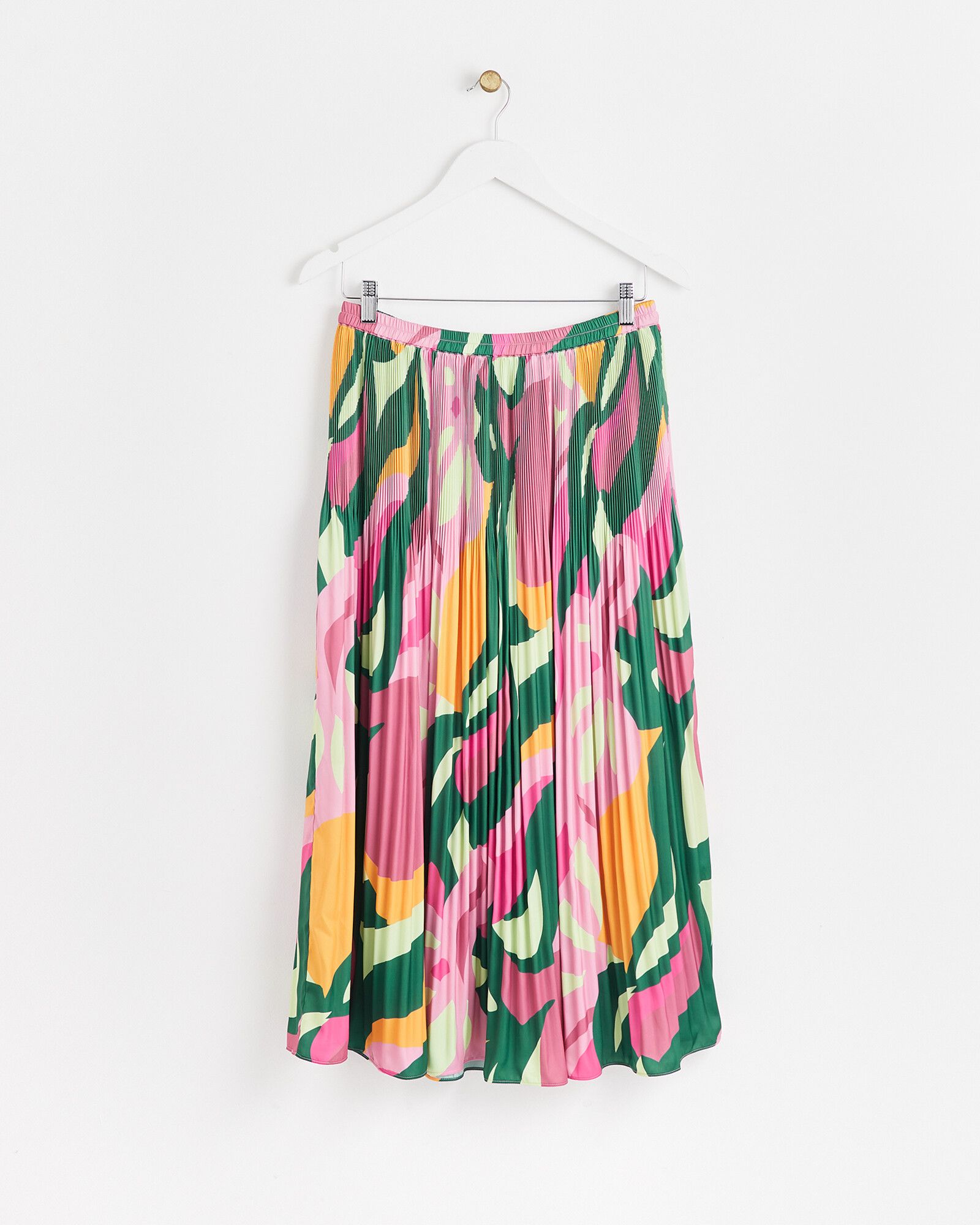 Green Abstract Swirl Print Plisse Midi Skirt | Oliver Bonas