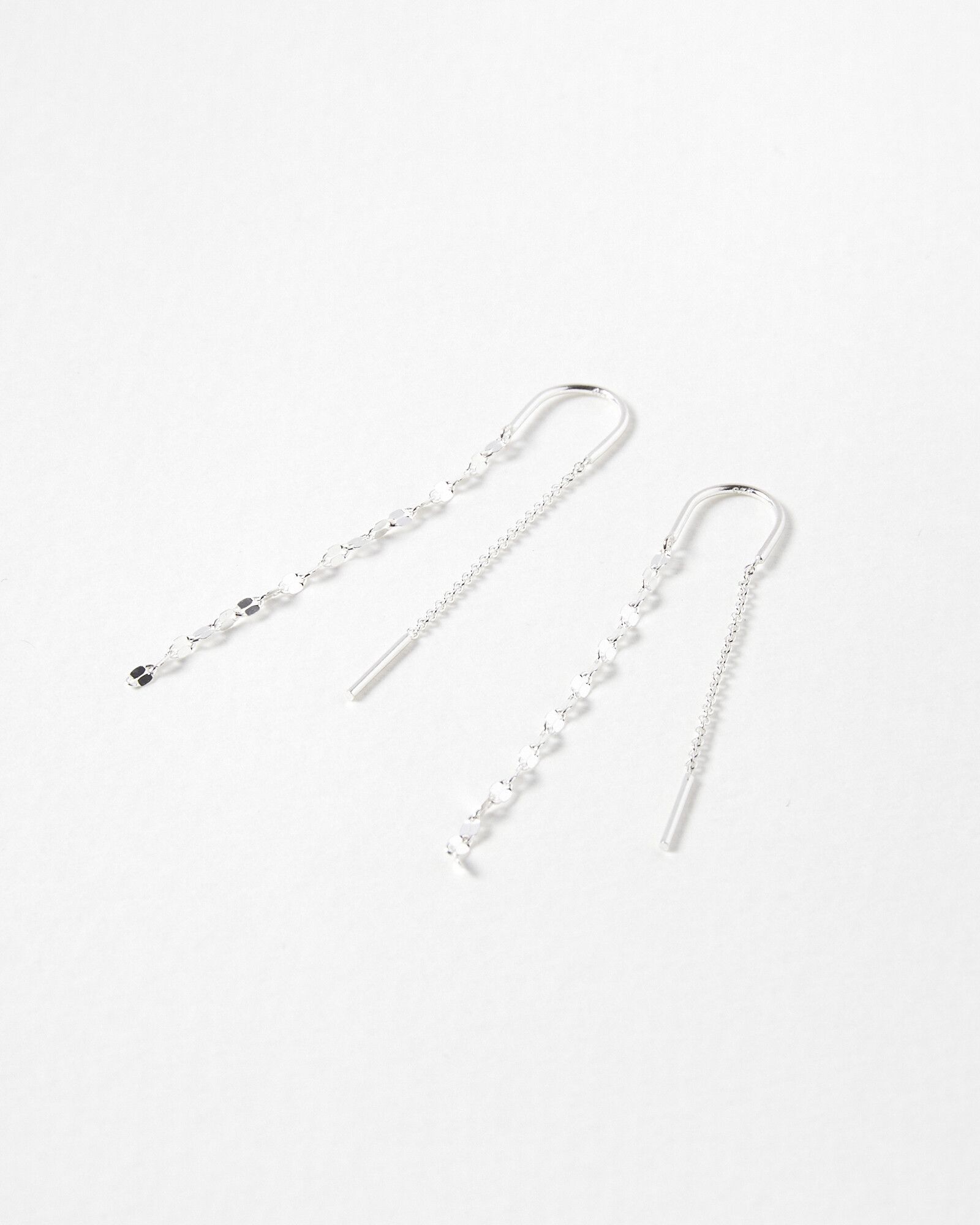 Renata Interest Chain Thread Through Silver Drop Earrings | Oliver