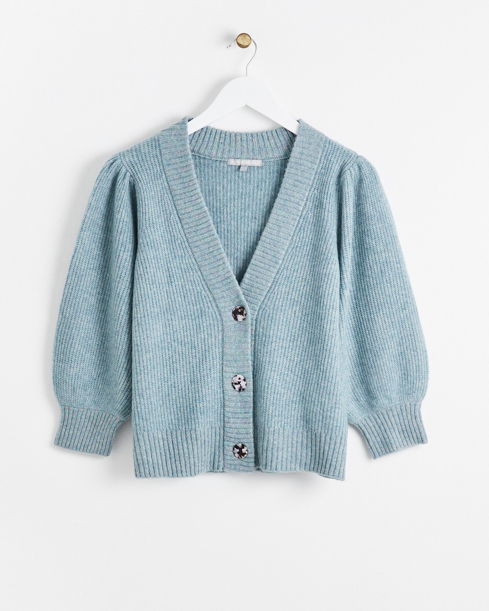 Puff Sleeve Blue Knitted Cardigan | Oliver Bonas