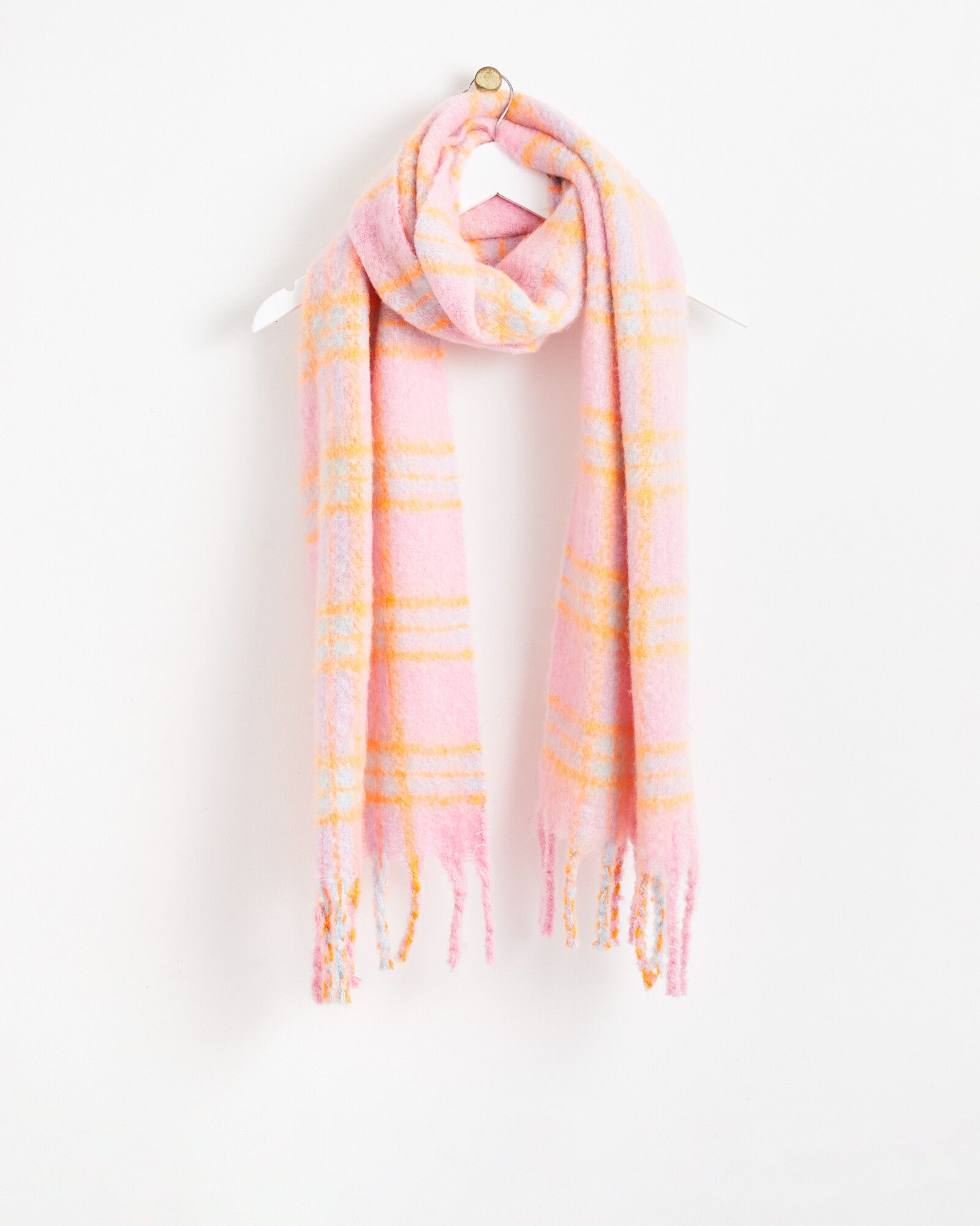 Pink Orange Checked Heavyweight Scarf Oliver Bonas