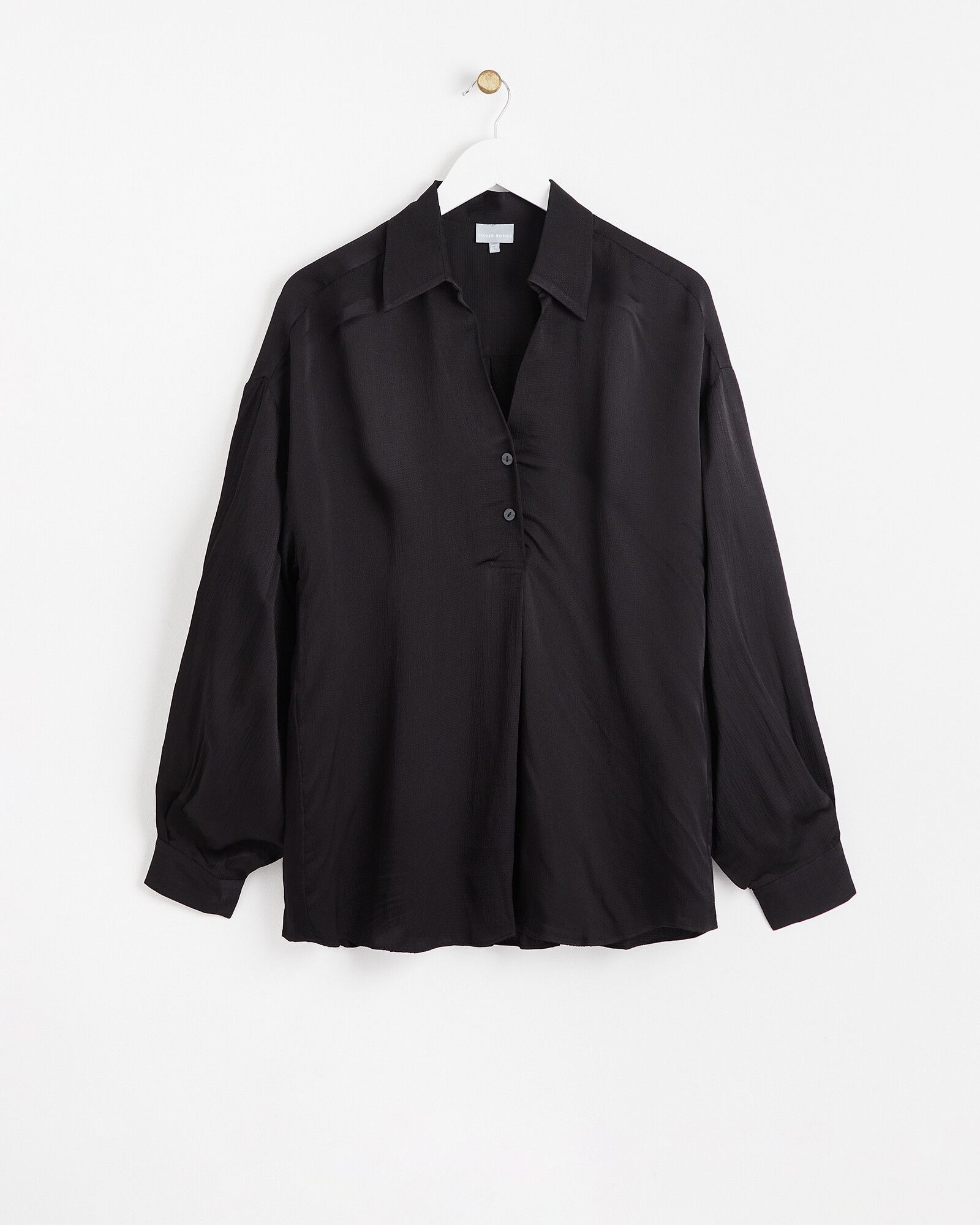 Black Satin Oversized Shirt | Oliver Bonas