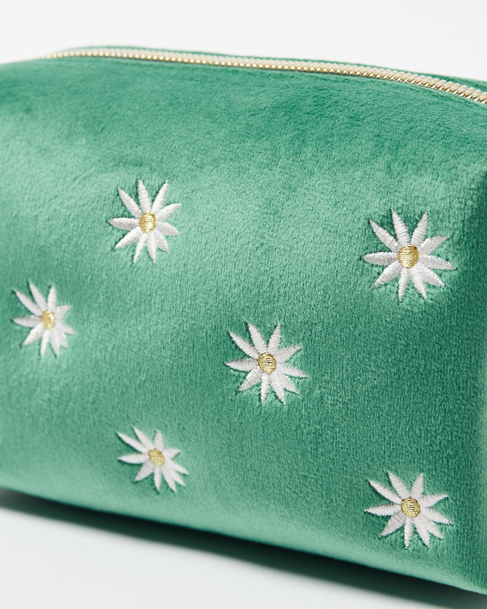 Daisy Green Velvet Embroidered Make Up Bag Oliver Bonas