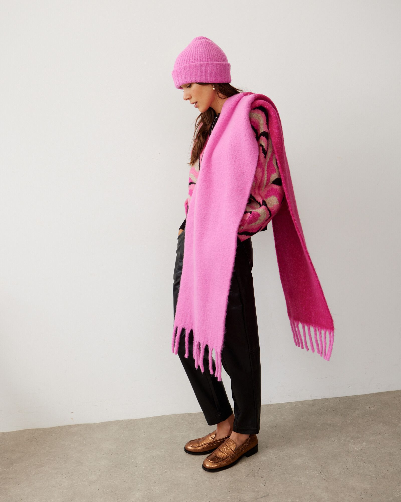 Colour Block Pink Speckled Heavyweight Scarf Oliver Bonas