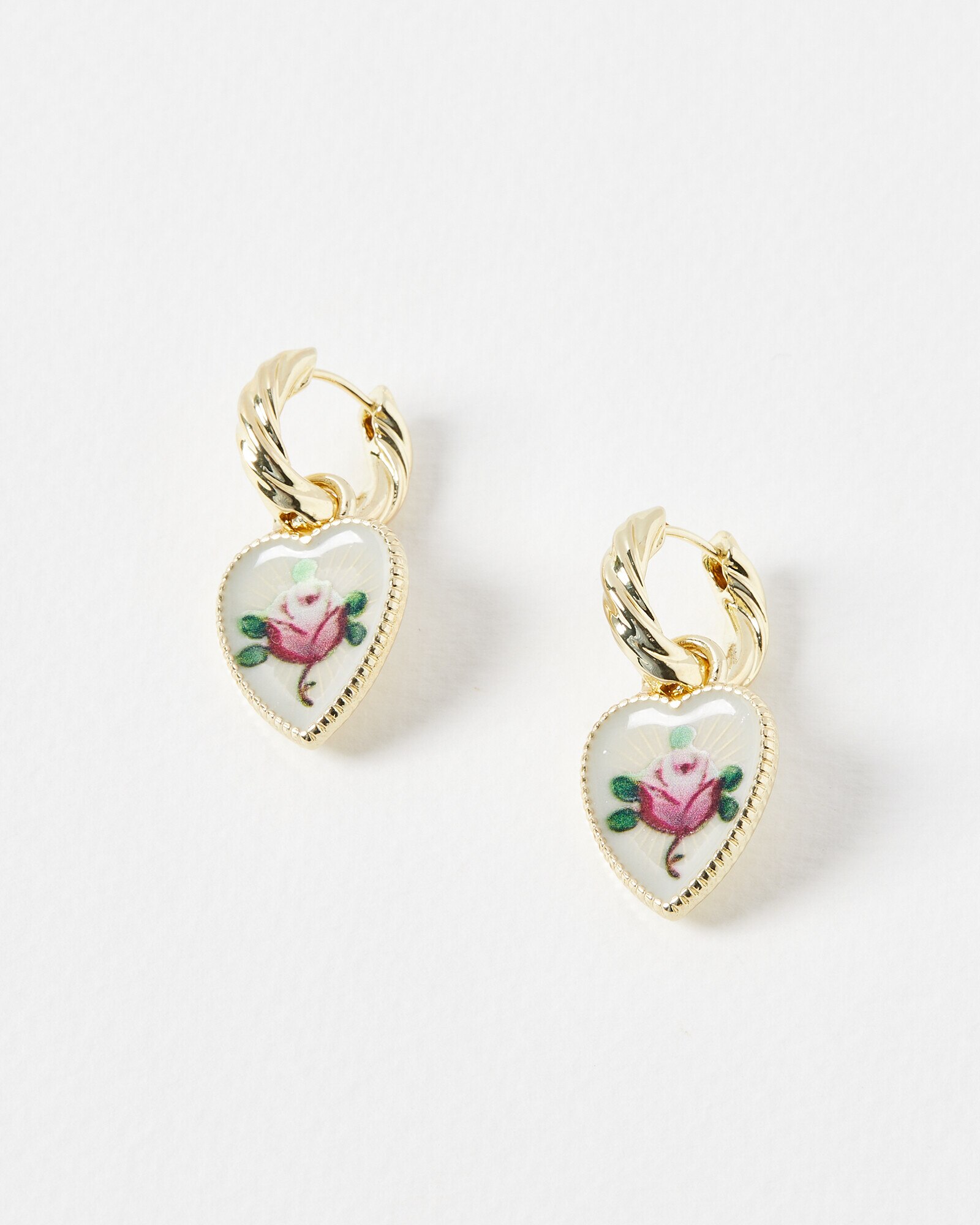 Malika Heart Drop Rose Textured Hoop Earrings Oliver Bonas