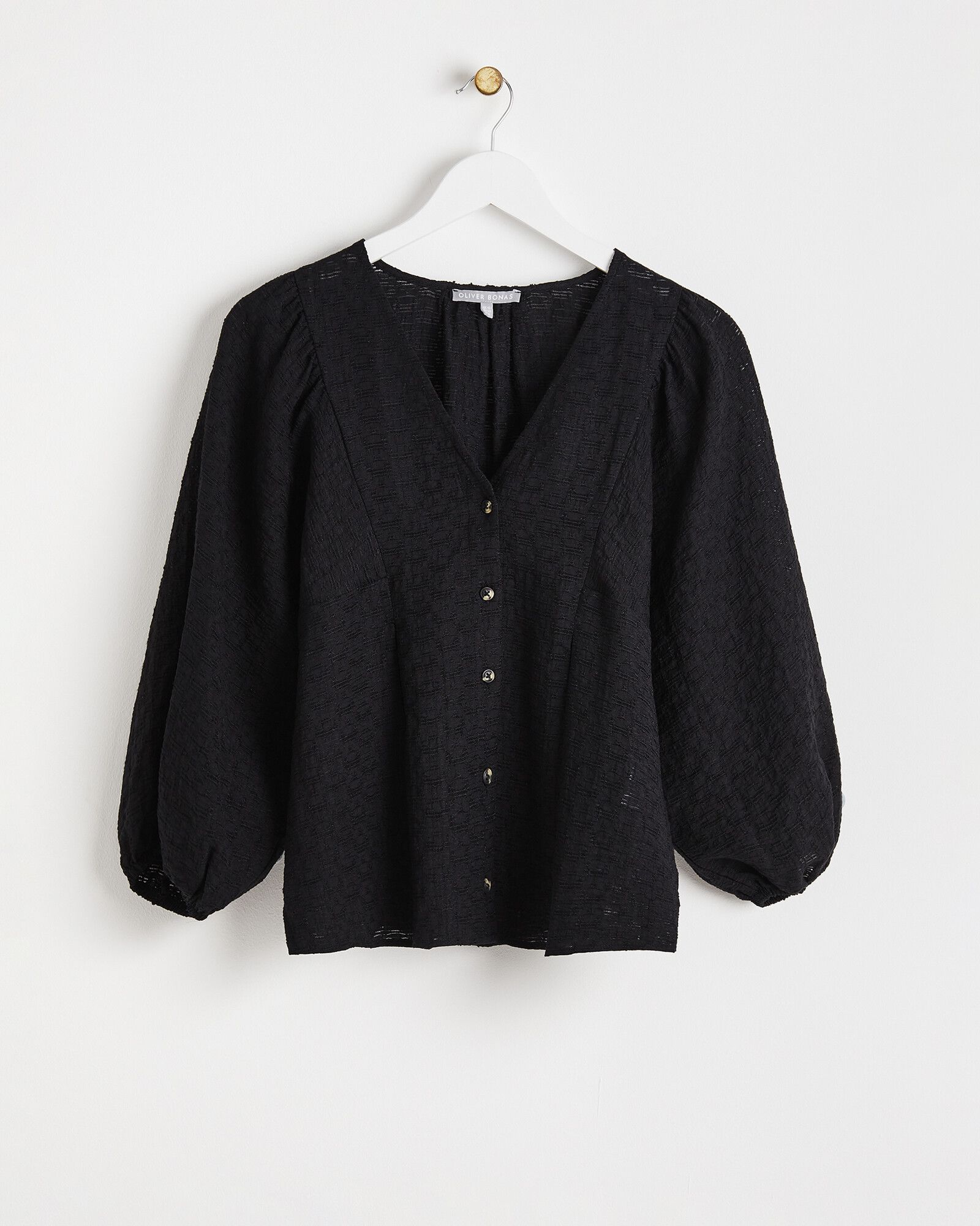 Textured V-Neck Black Blouse | Oliver Bonas