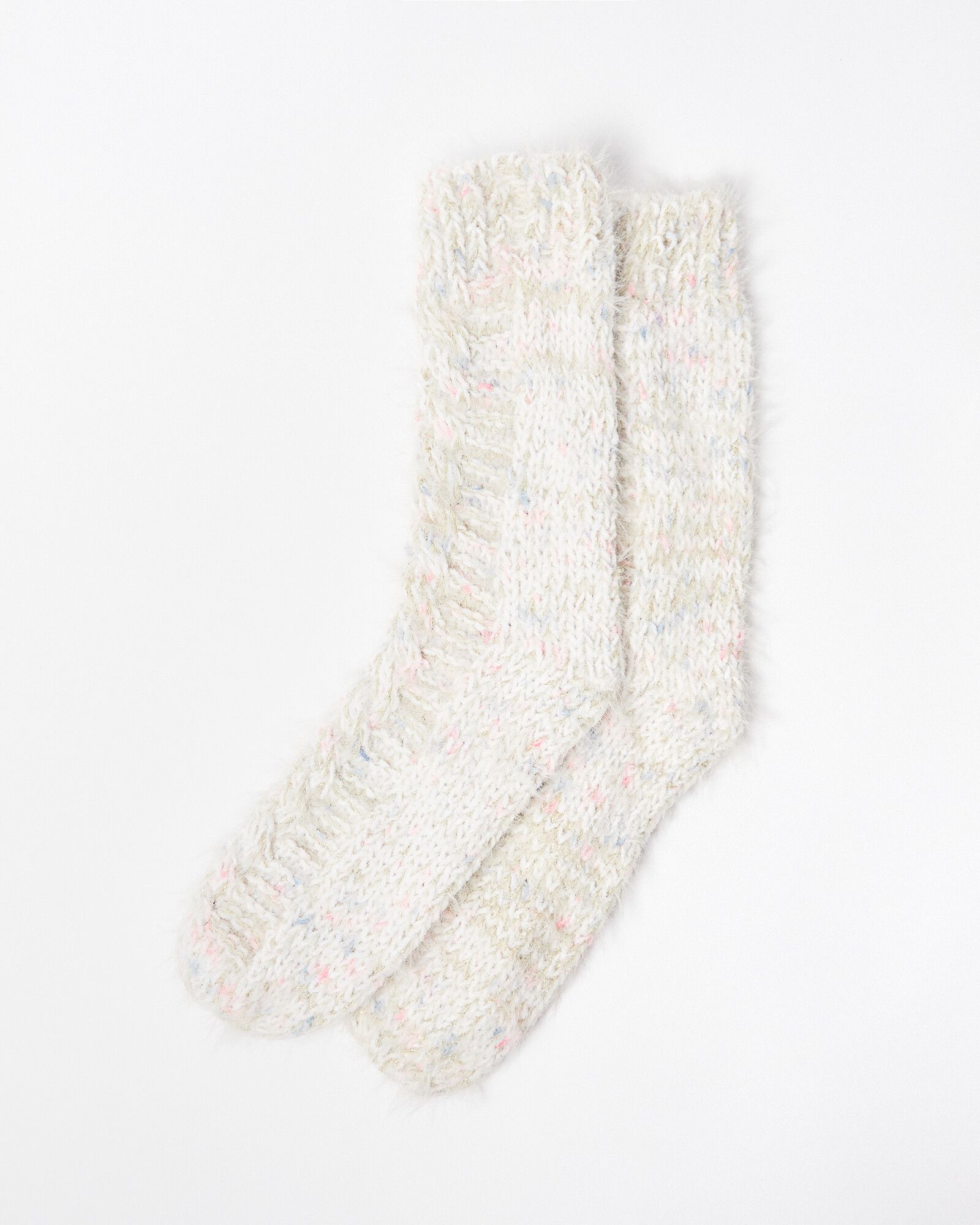 Speckled Fluffy White & Gold Socks | Oliver Bonas