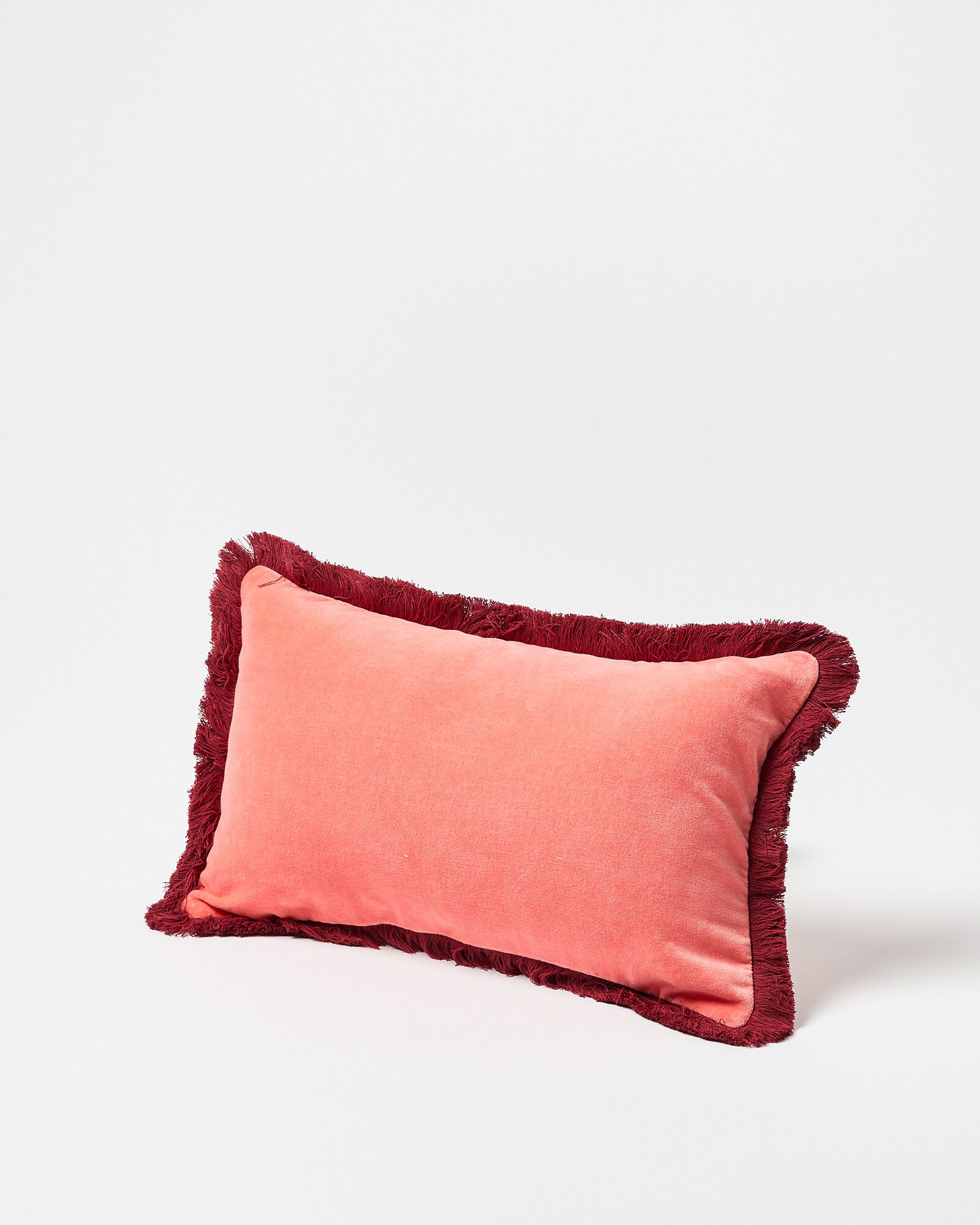 Issey Pink Velvet Fringed Rectangular Cushion Cover | Oliver Bonas US