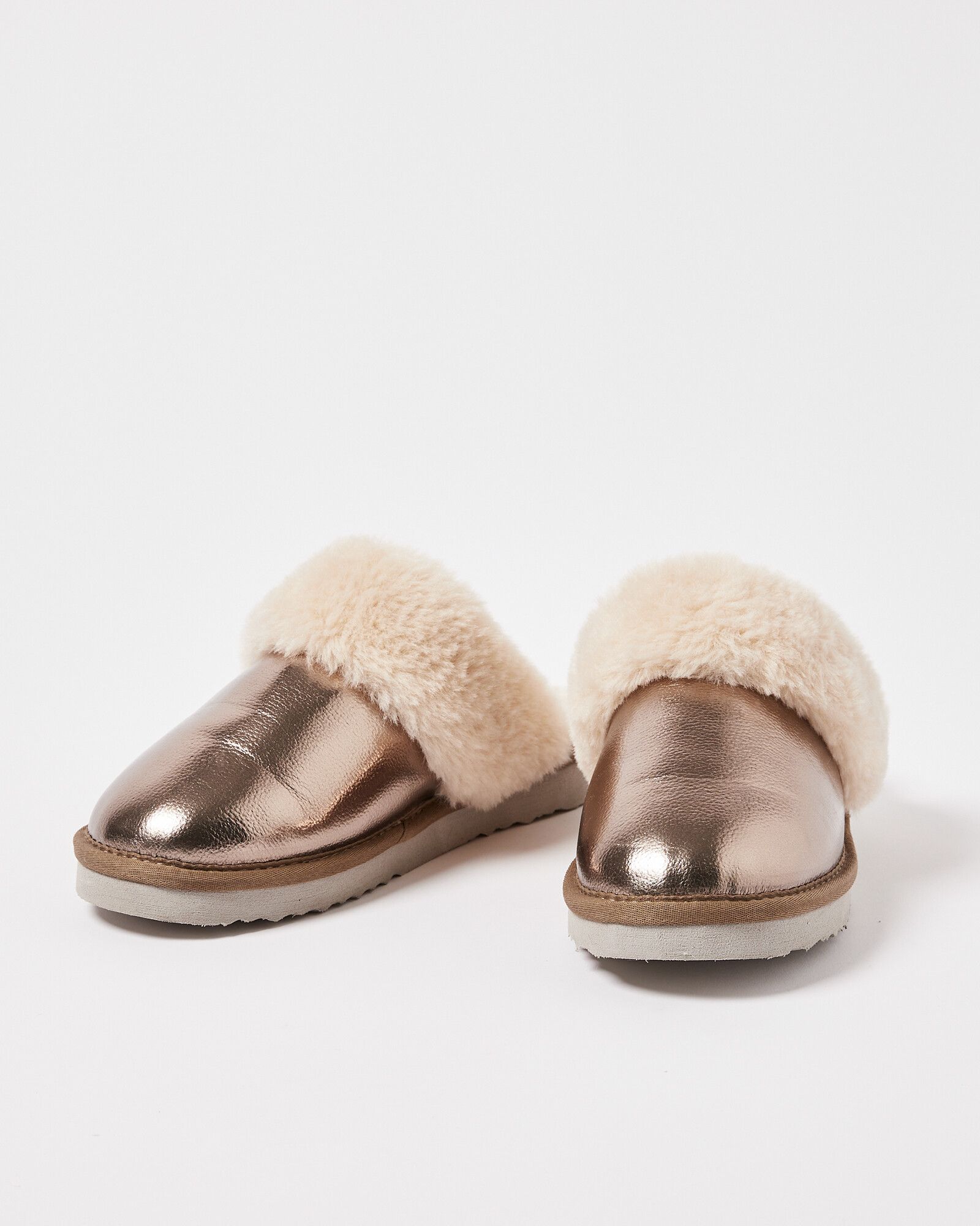 Faux Fur Metallic Gold Slippers | Oliver Bonas