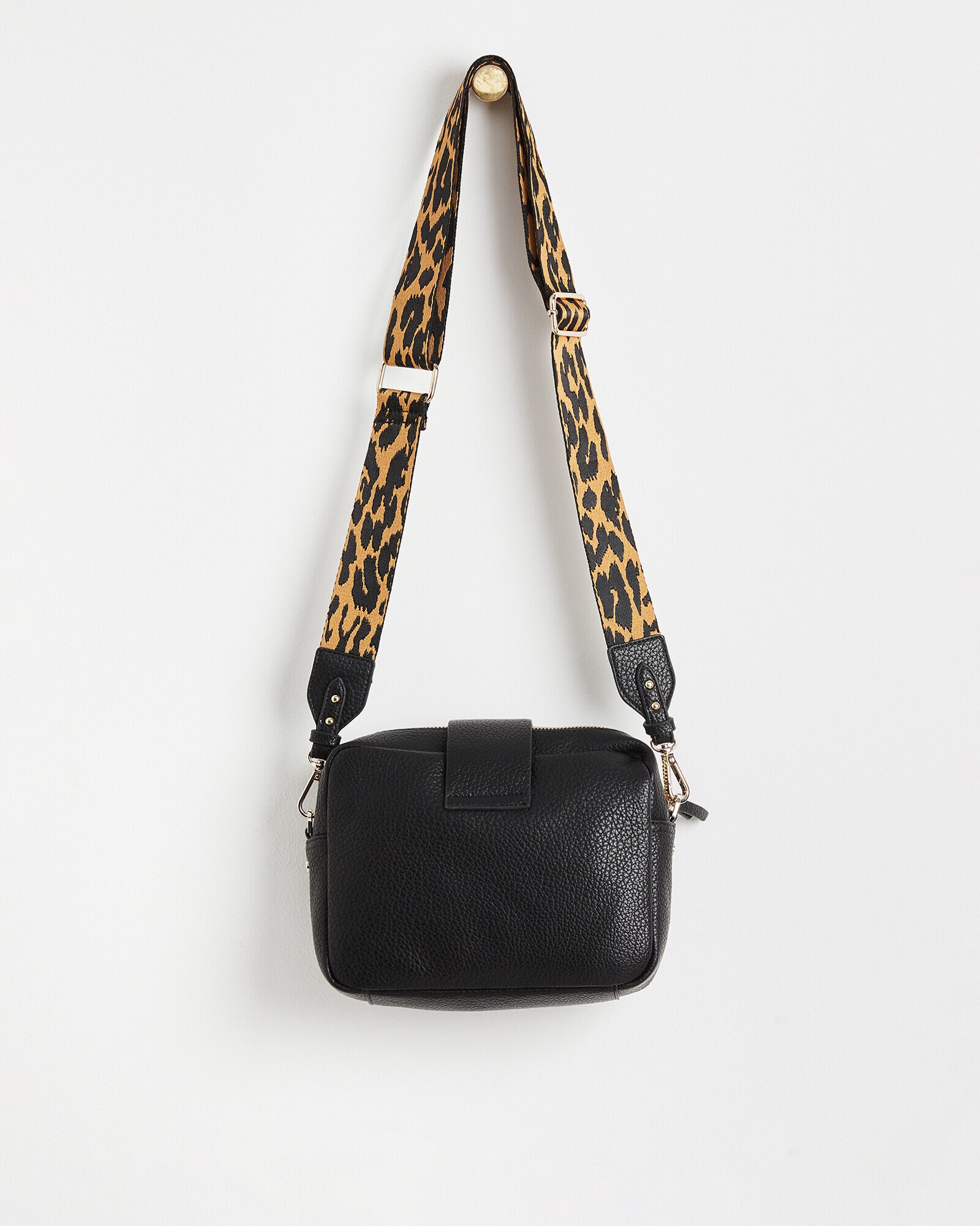 Eve Leopard Strap Black Crossbody Bag Oliver Bonas