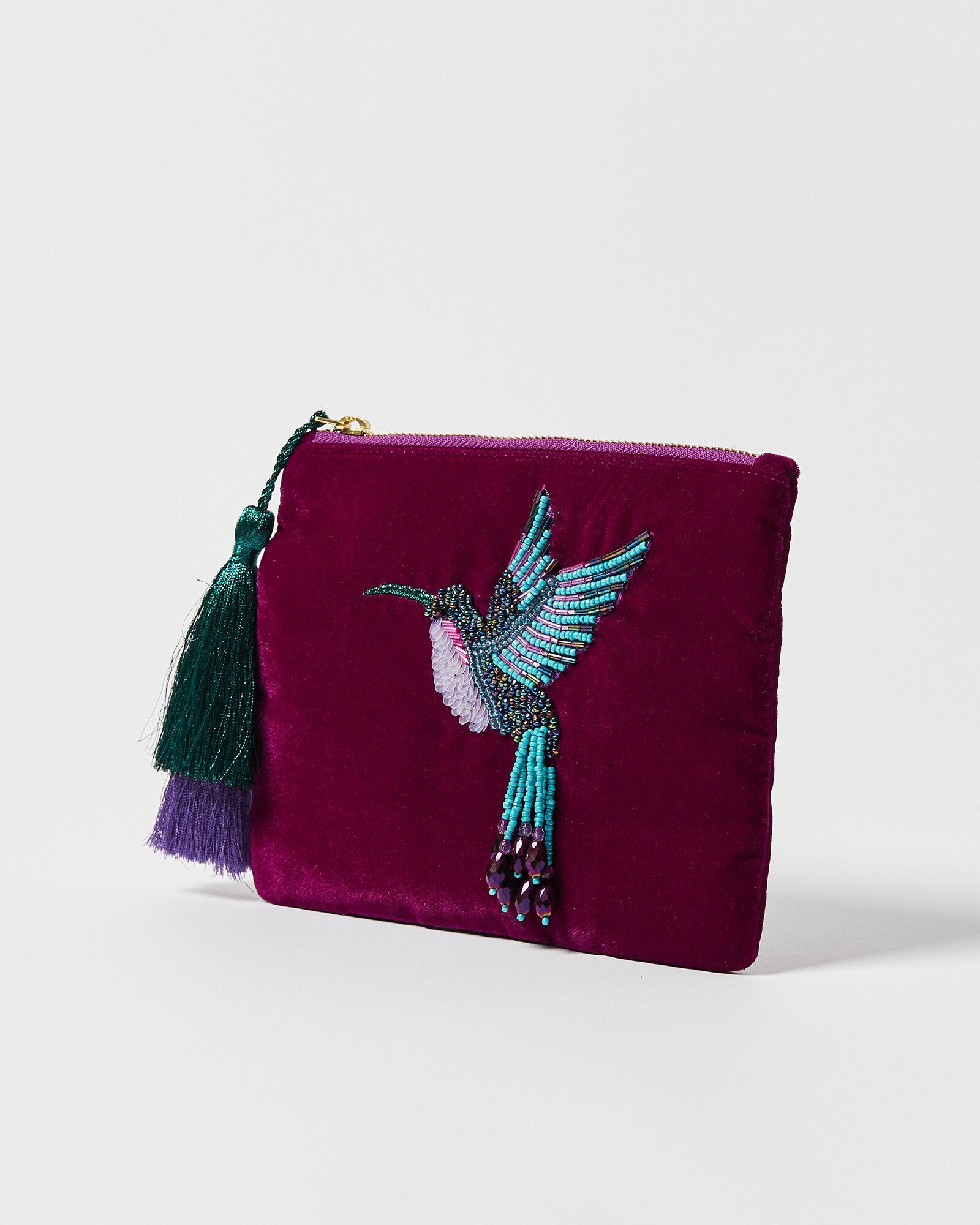 Kingly Beaded Bird Purple Pouch Oliver Bonas