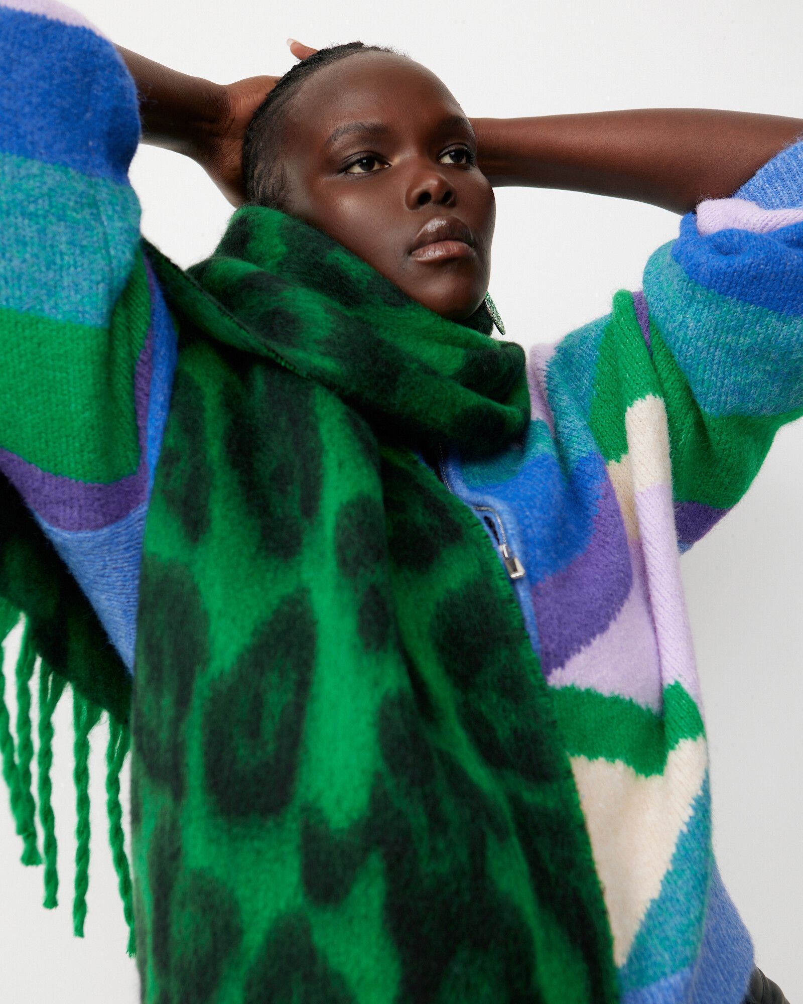 Animal Green & Black Knitted Scarf | Oliver Bonas