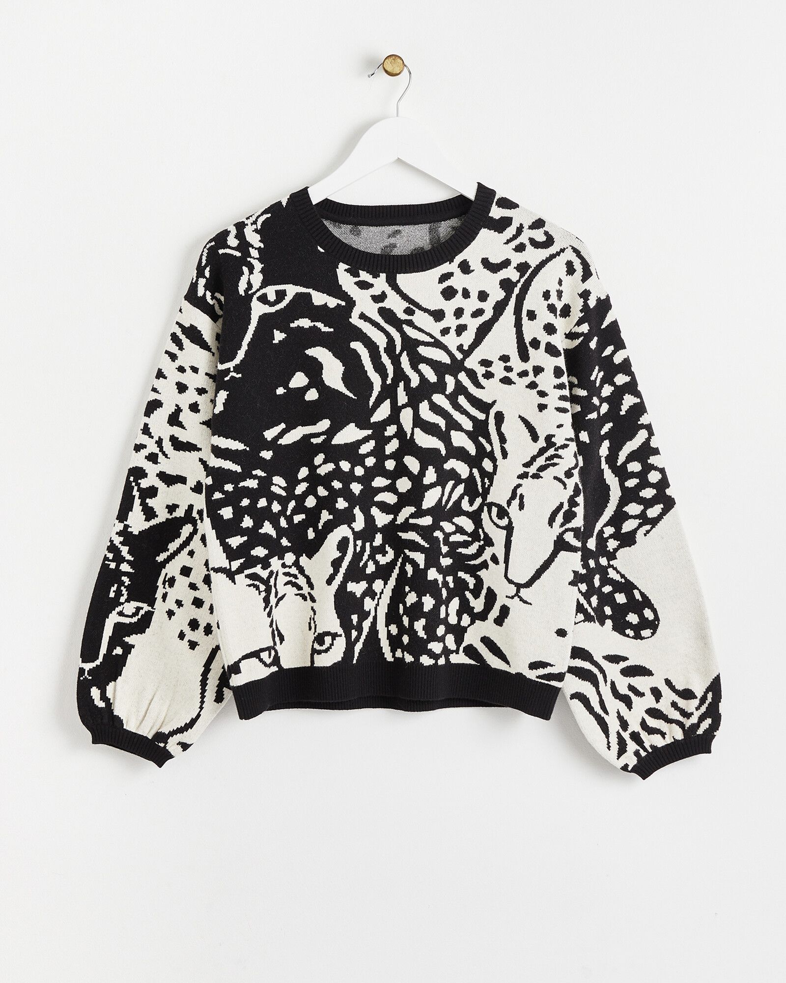 Ocelot Cat Monochrome Knitted Jumper | Oliver Bonas