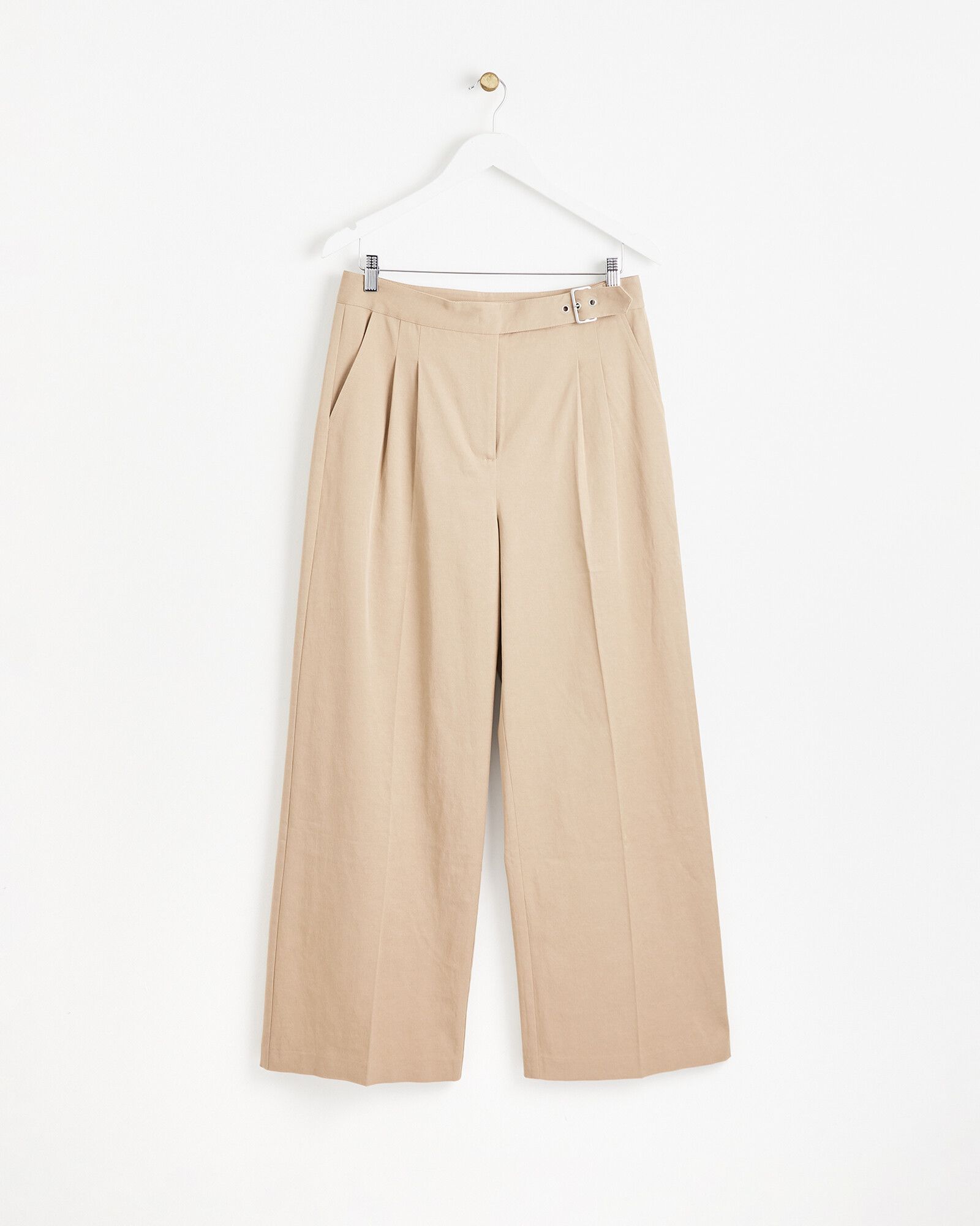 Wide Leg Buckle Waist Stone Trousers | Oliver Bonas