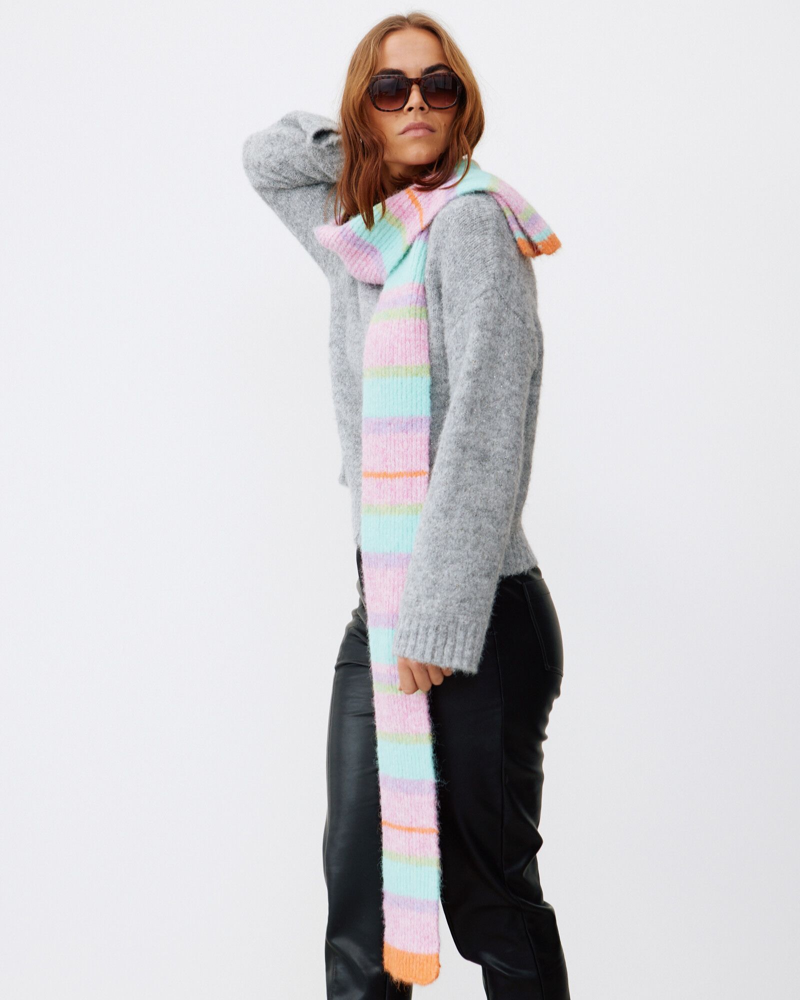 Pastel Stripe Skinny Knitted Scarf Oliver Bonas