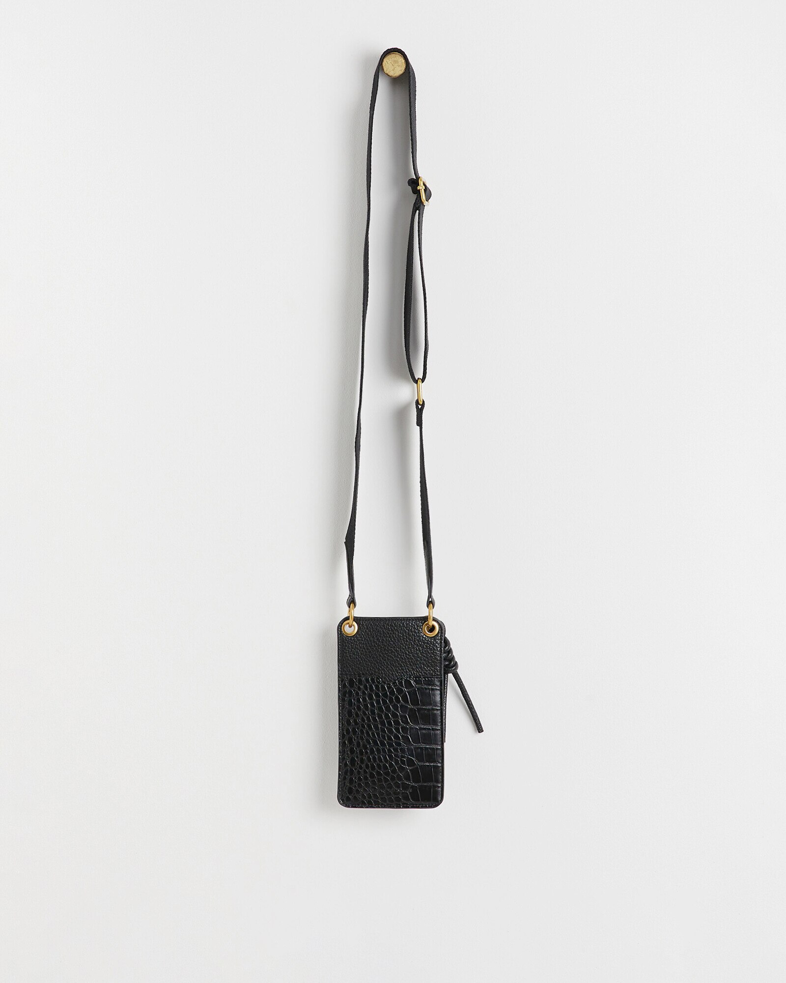Black Croc Crossbody Phone Bag Oliver Bonas