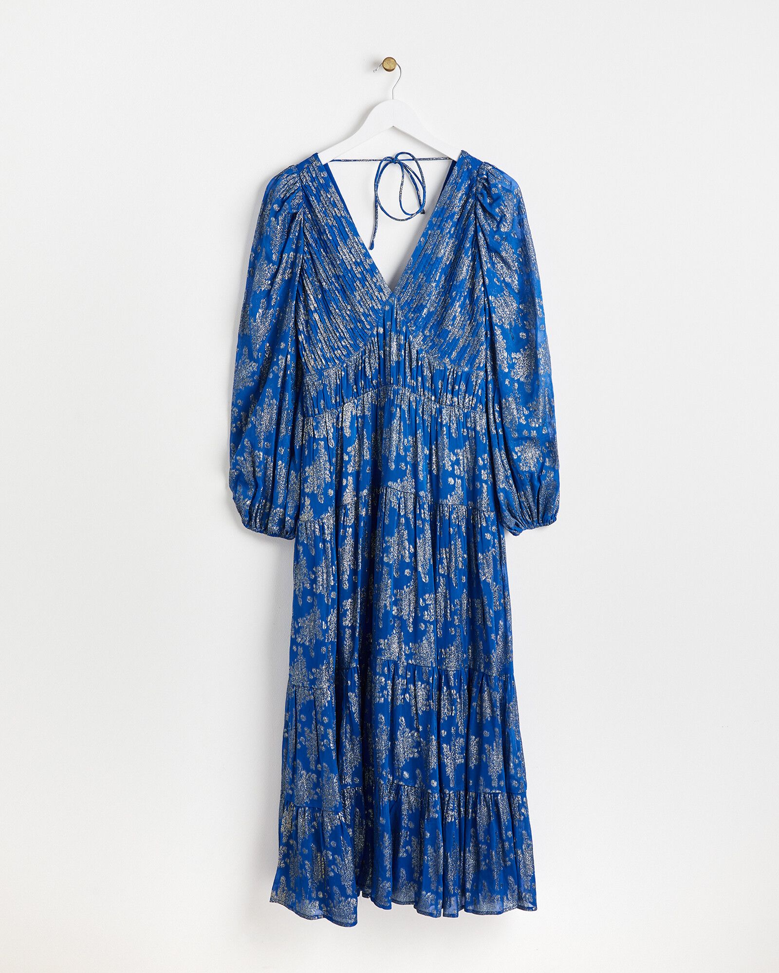 Metallic Jacquard Blue Midi Dress | Oliver Bonas