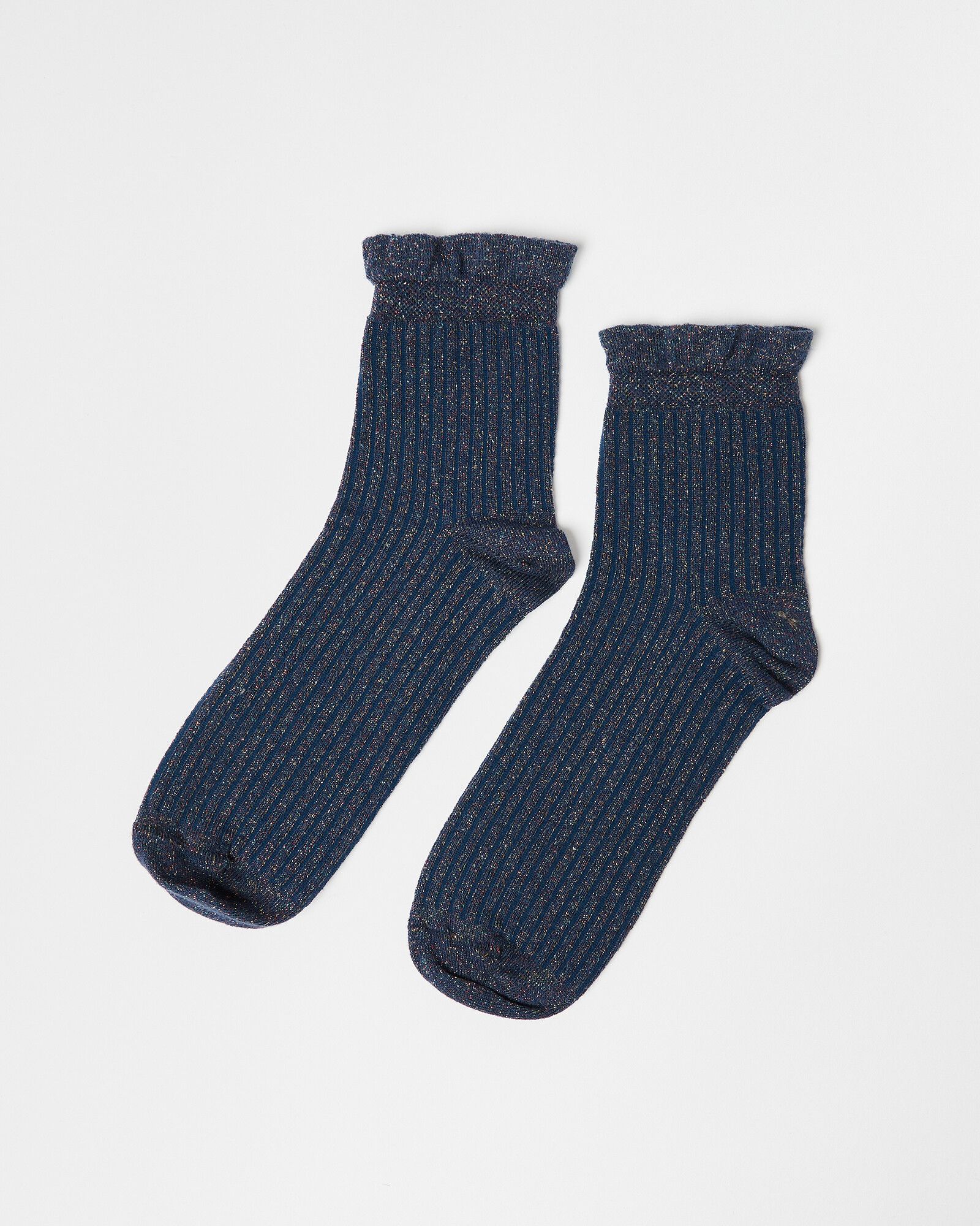 Blue Glitter Ribbed Ankle Socks | Oliver Bonas