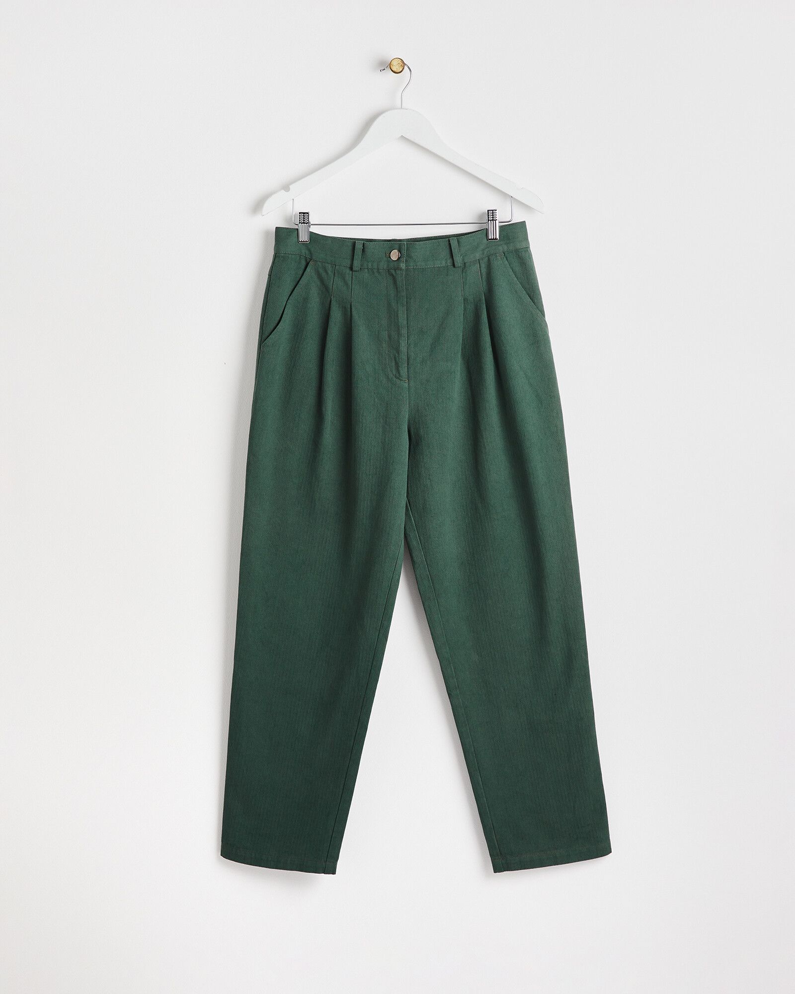 Green Herringbone Clothespin Pants | Oliver Bonas US