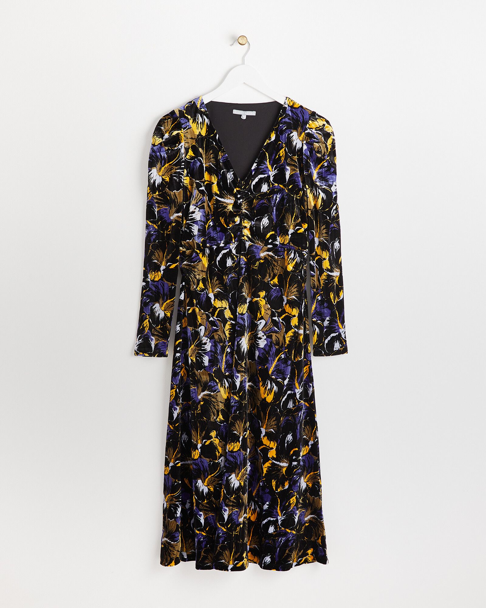 Floral Print Black Velvet Midi Dress | Oliver Bonas