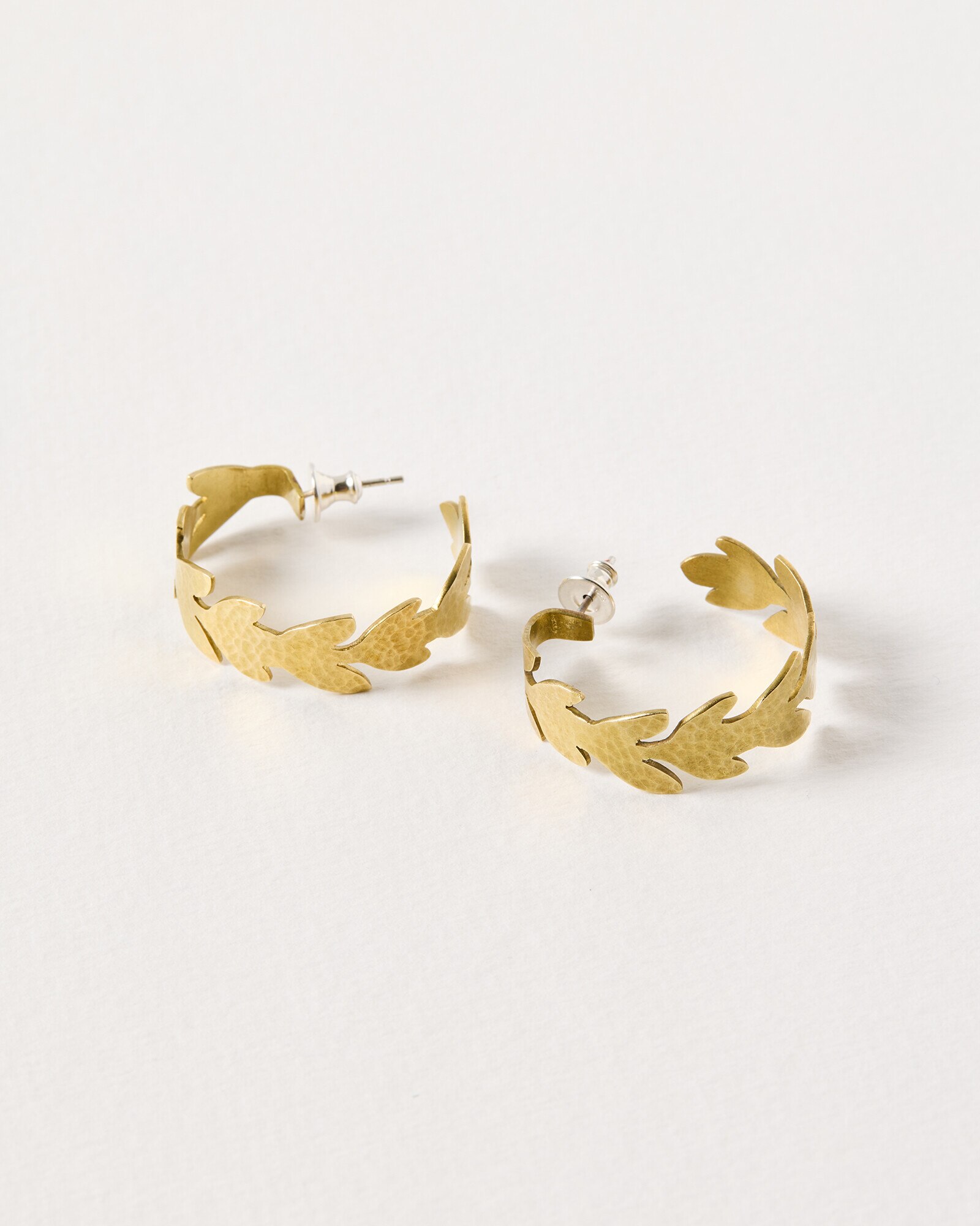 Just Trade x Oliver Bonas Indrani Brass Leaf Hoop Earrings Oliver Bonas