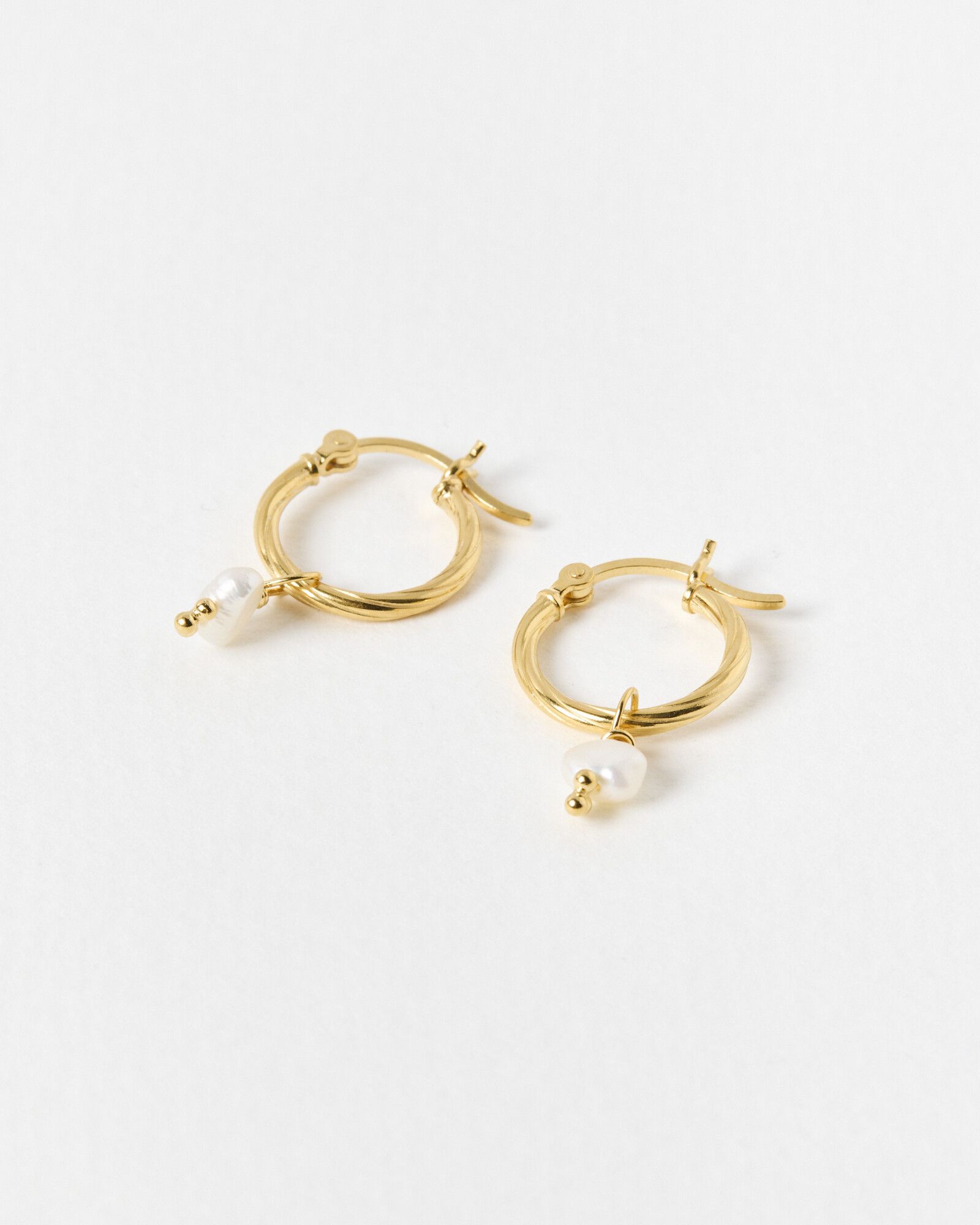 Mikaela Lyons x Oliver Bonas Freshwater Pearl Gold Plated Hoop Earrings ...