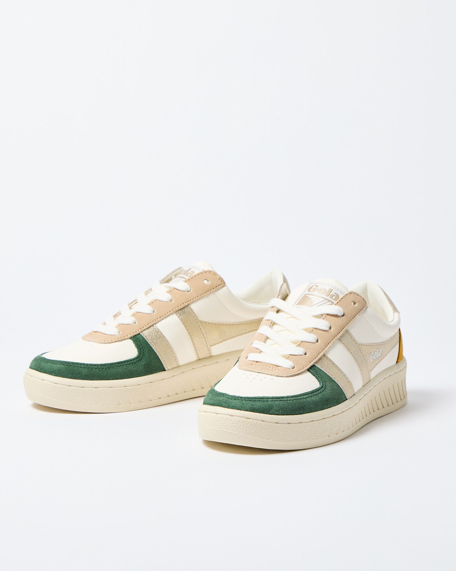 Gola Grandslam Quadrant Evergreen Gold Trainers | Oliver Bonas