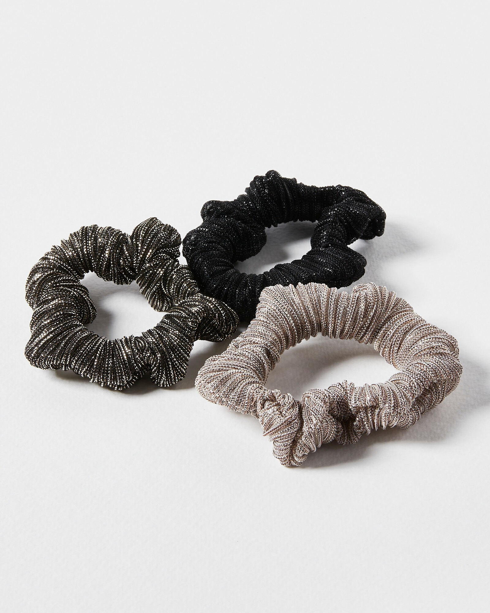 Laurel Shimmer Ruched Hair Scrunchies Pack of Three | Oliver Bonas