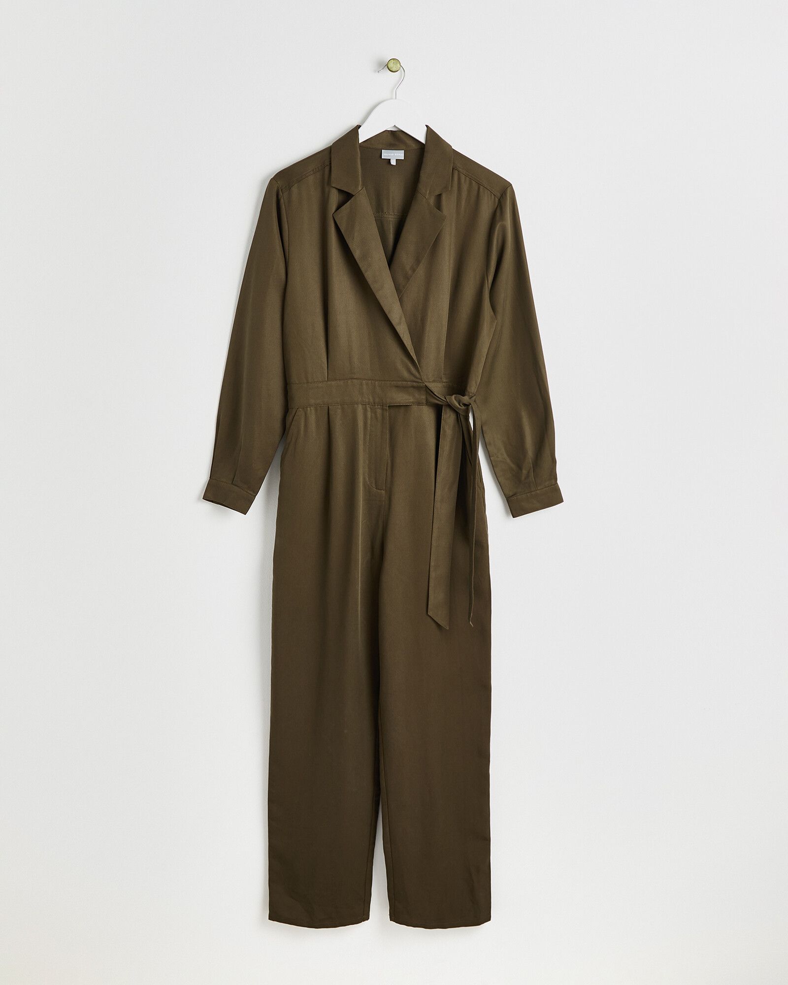 Khaki Green Wrap Wide Leg Jumpsuit | Oliver Bonas