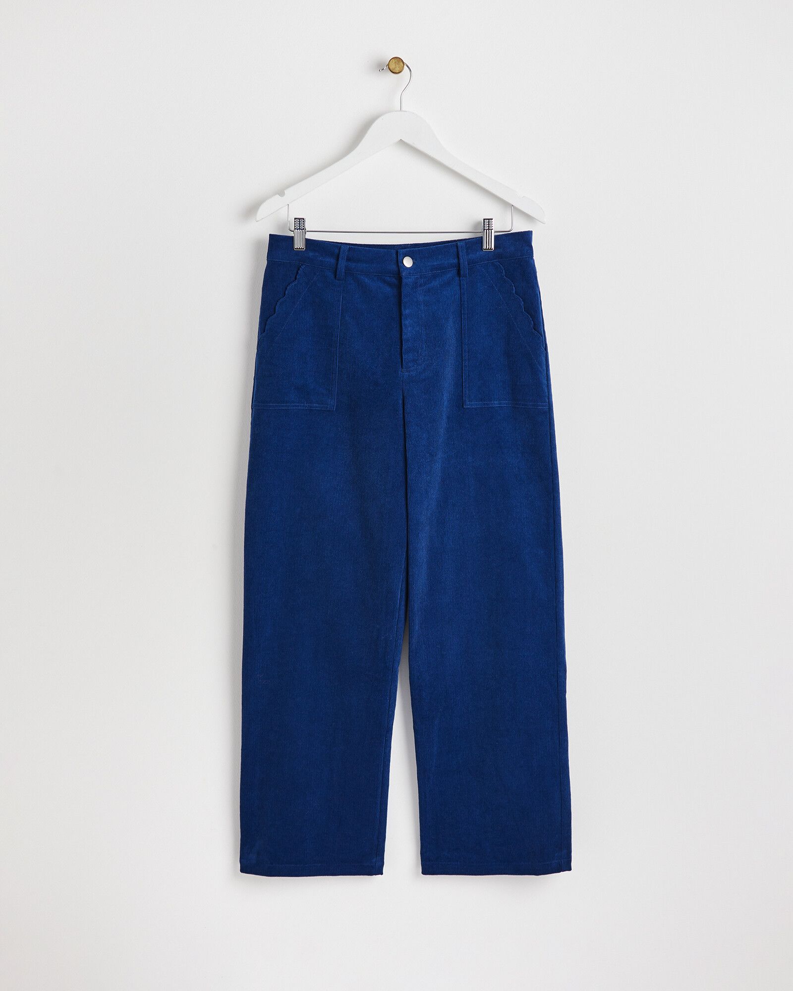 Blue Wide Leg Scallop Pocket Corduroy Trousers | Oliver Bonas