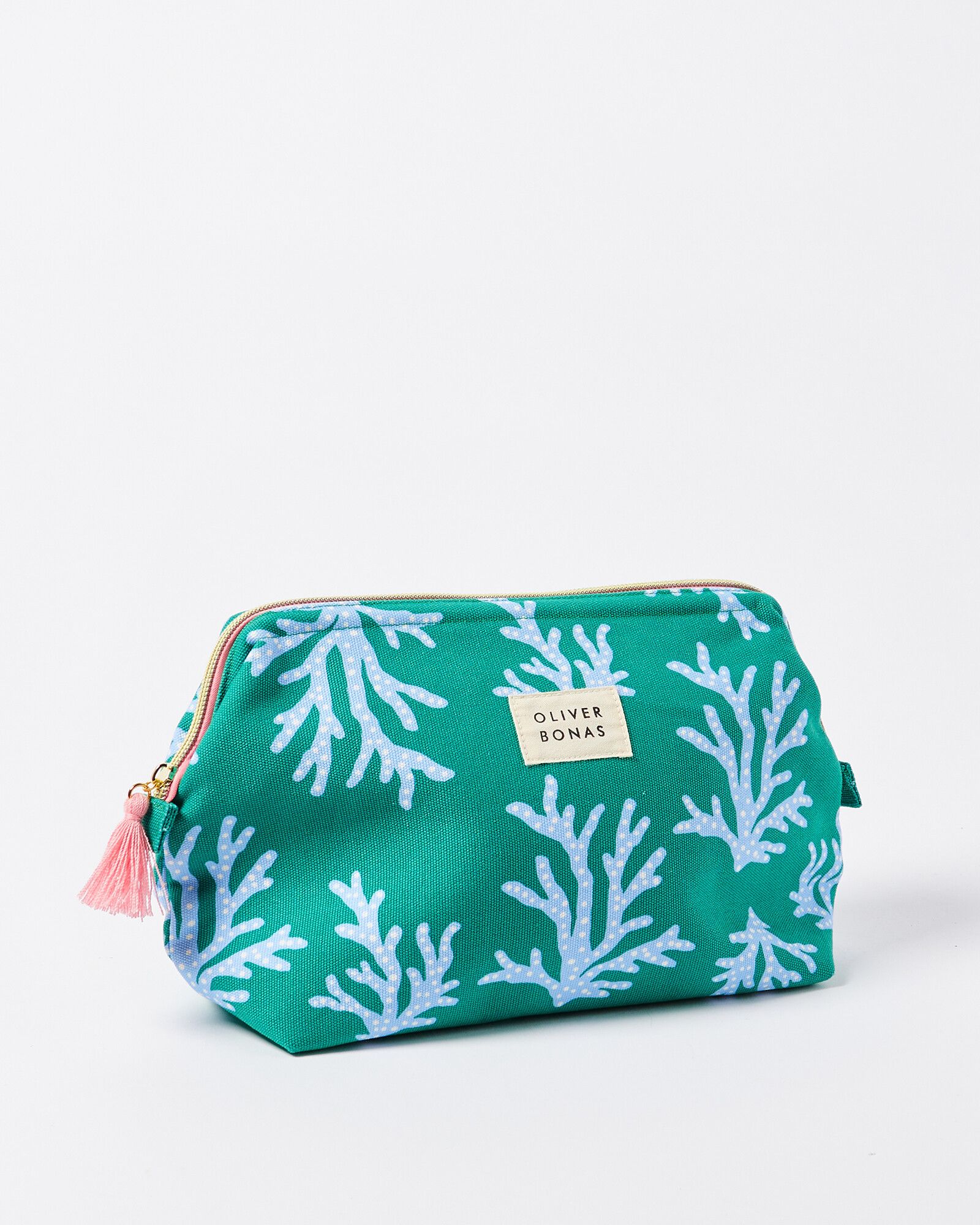 Coral Print Green Make Up Bag | Oliver Bonas