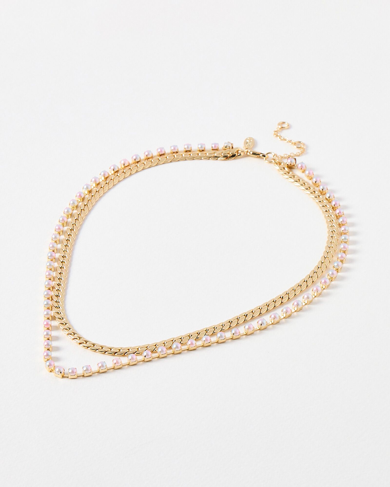 Lyria Faux Pearl Plaited Snake Chain Layered Necklace | Oliver Bonas