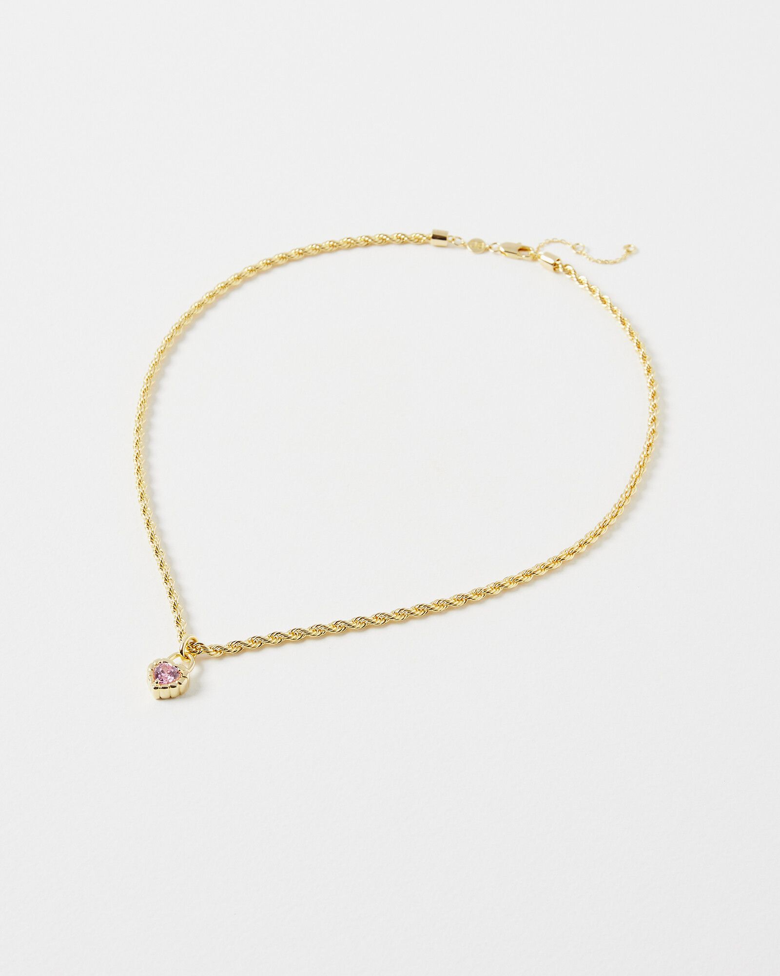 Cher Pink Heart Gold Plated Rope Chain Necklace Oliver Bonas