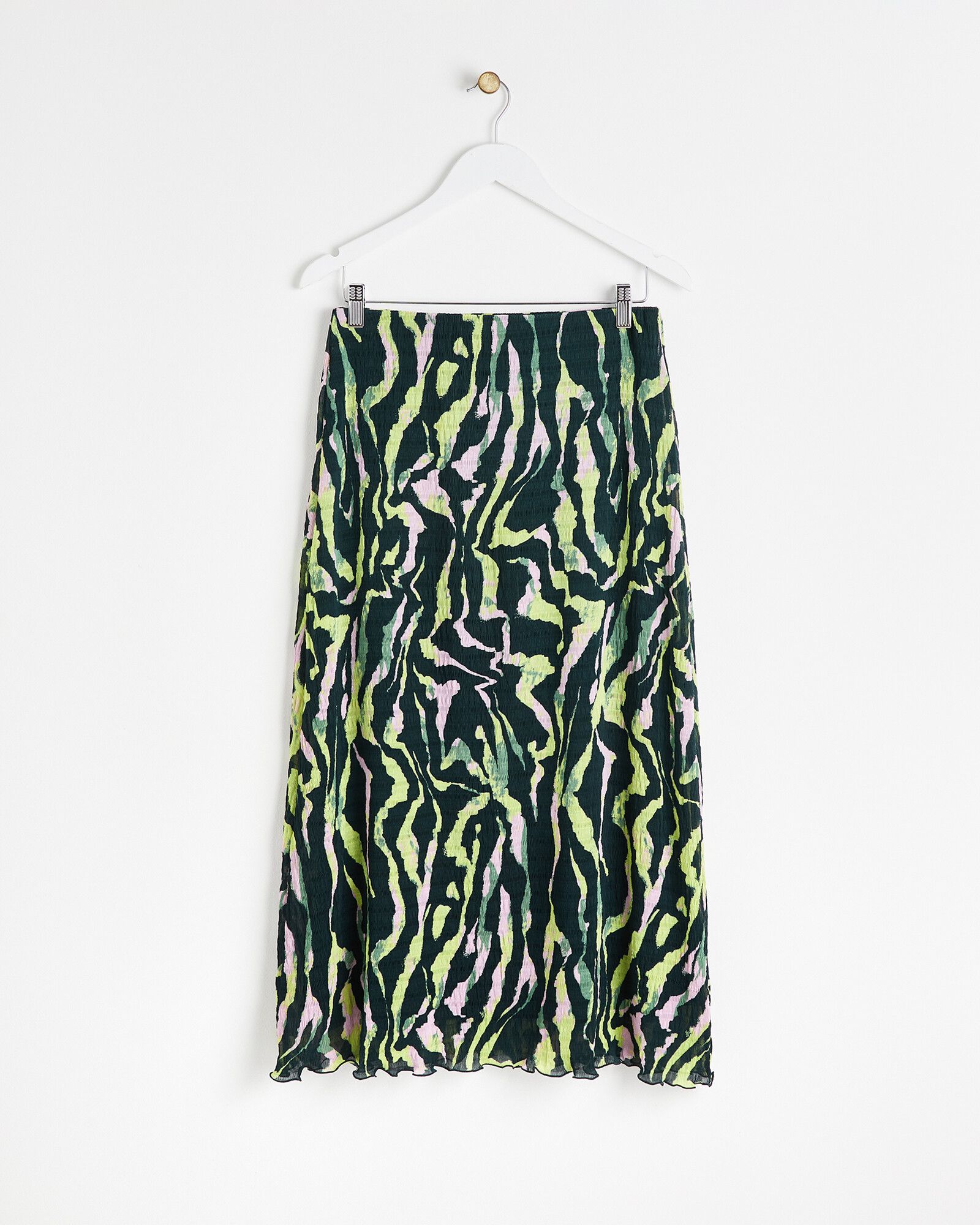 Green Abstract Print Crinkle Midi Skirt | Oliver Bonas