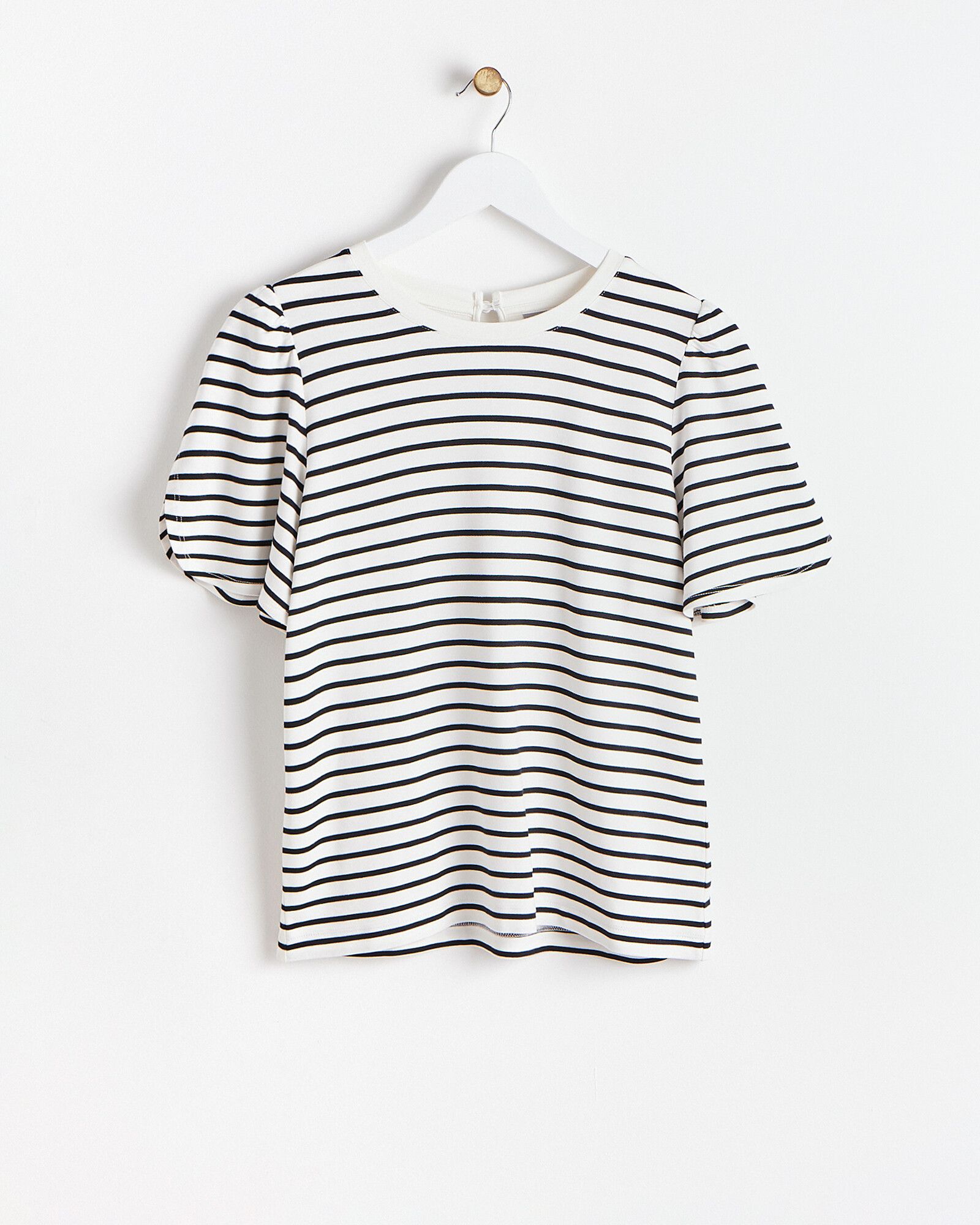 Black & White Stripe Flutter Sleeve Jersey Top | Oliver Bonas