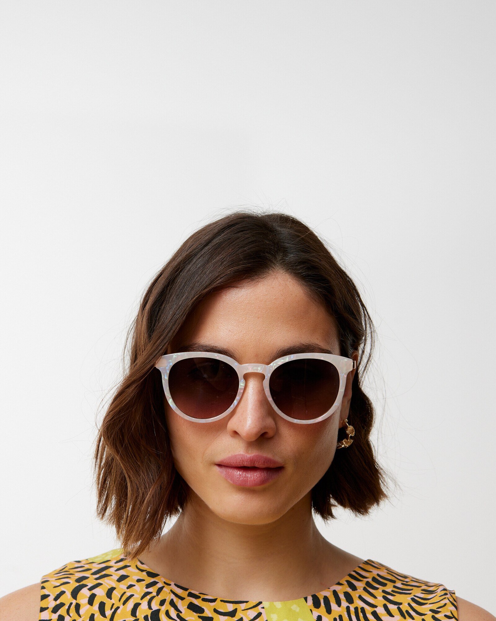 Iridescent White Faux Marbled Preppy Sunglasses | Oliver Bonas