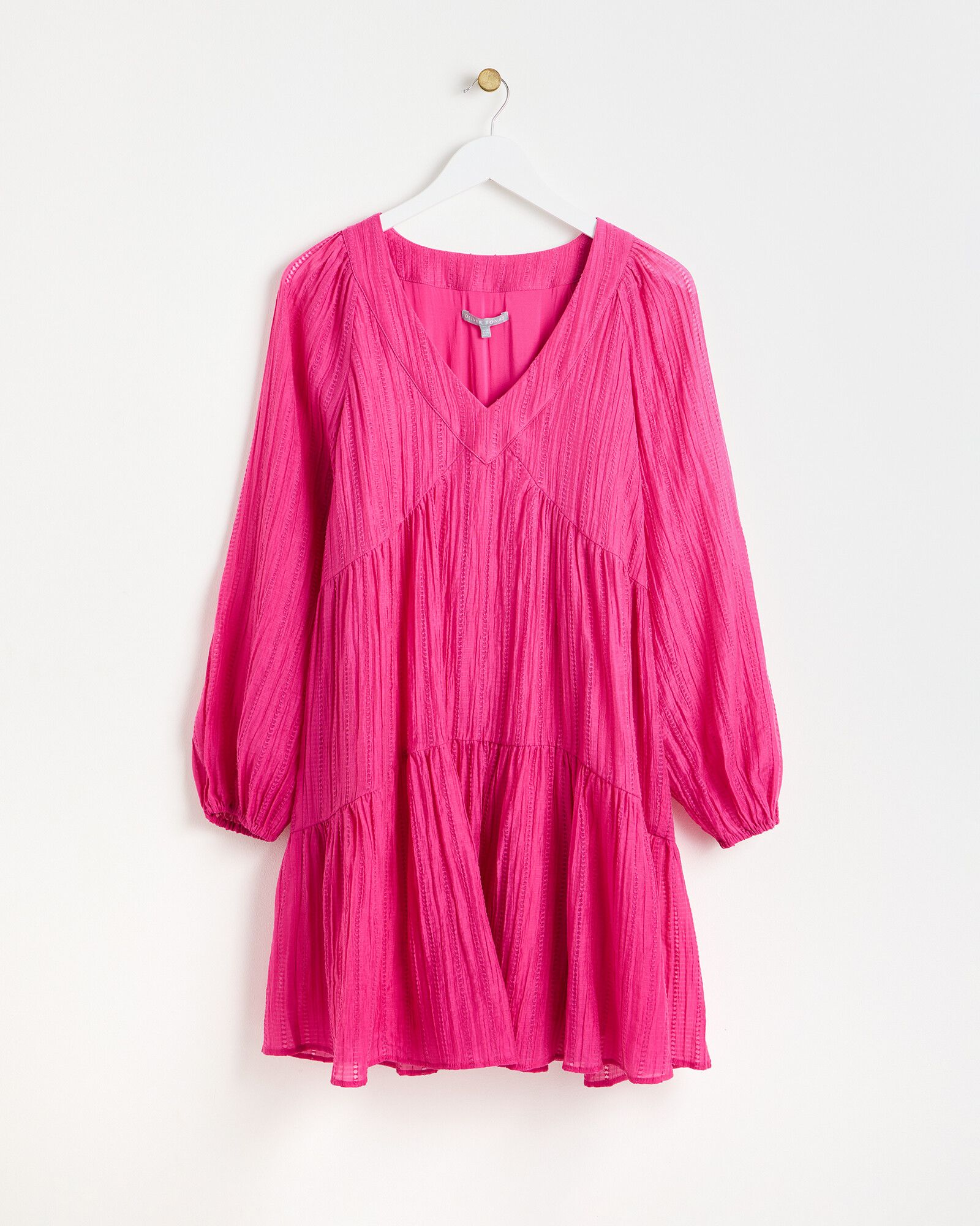 Textured Pink Tiered Mini Dress | Oliver Bonas