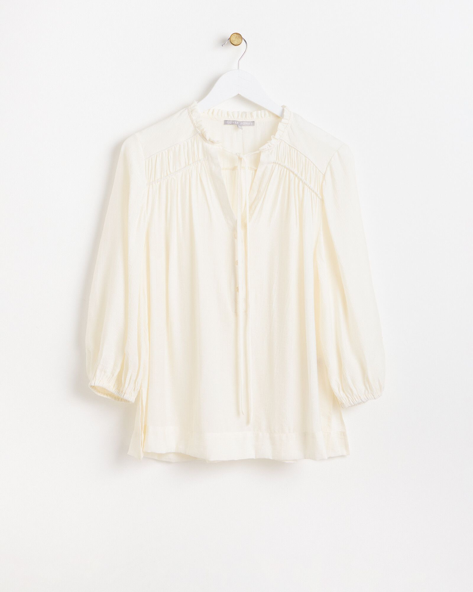 White Ruched Corded Shirt | Oliver Bonas